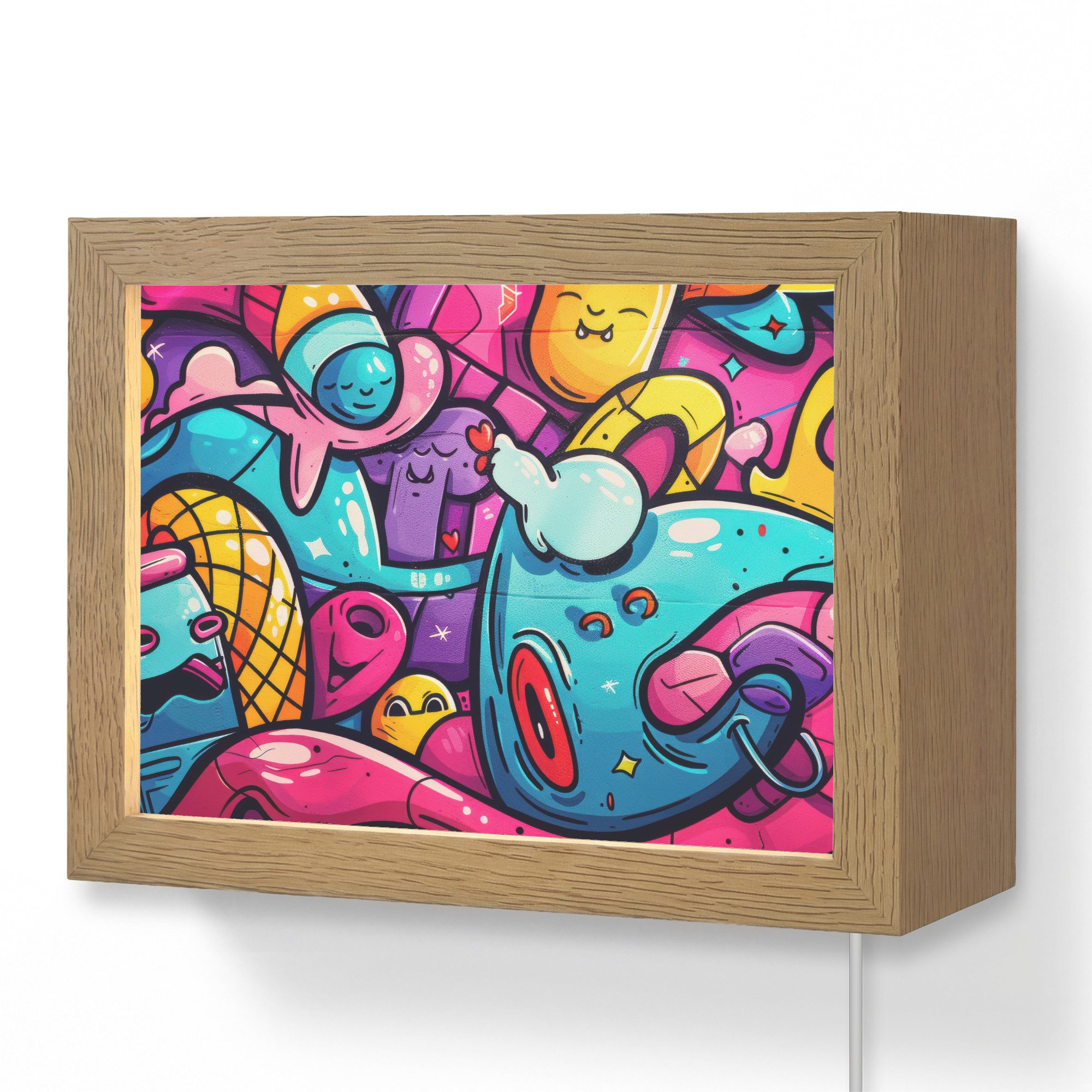 OnlyWow Wandleuchte Lightbox Abstrakt - Neon - Design - Bunt - Graffiti, Dimmbar, Farbwechsel, LED, Warmweiß, Kaltweiß, Neutralweiß Einstellbar, Wandlampe Innen, Dimmbar, mit Kabel, LED, Modern, Flur