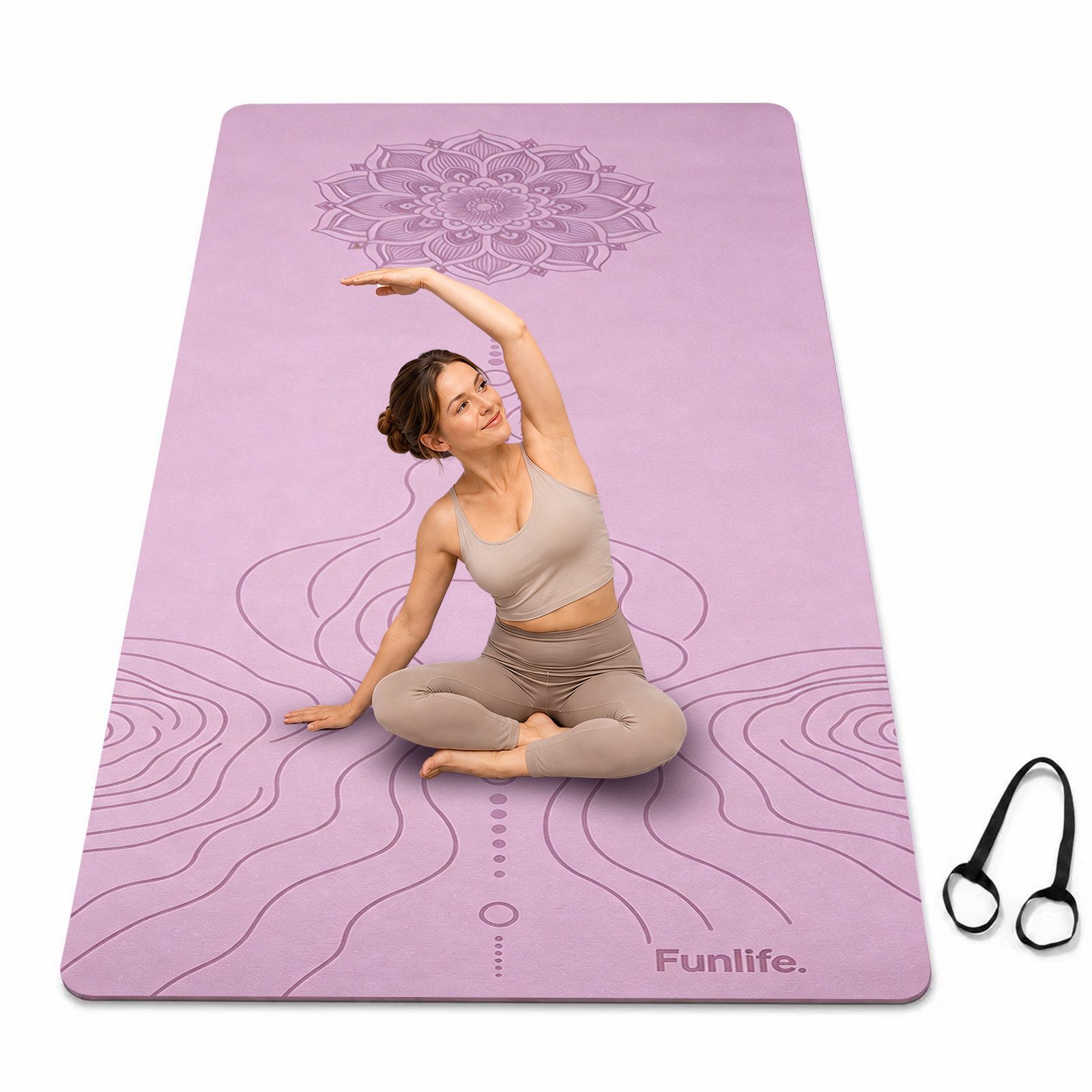 FunLife Yogamatte EXTRA WIDE 80 CM – einzeln oder mit 3 Widerstandsbändern (Set, Yogamatte, Tragegurt), extra breit, 8 mm gepolstert, rutschhemmend