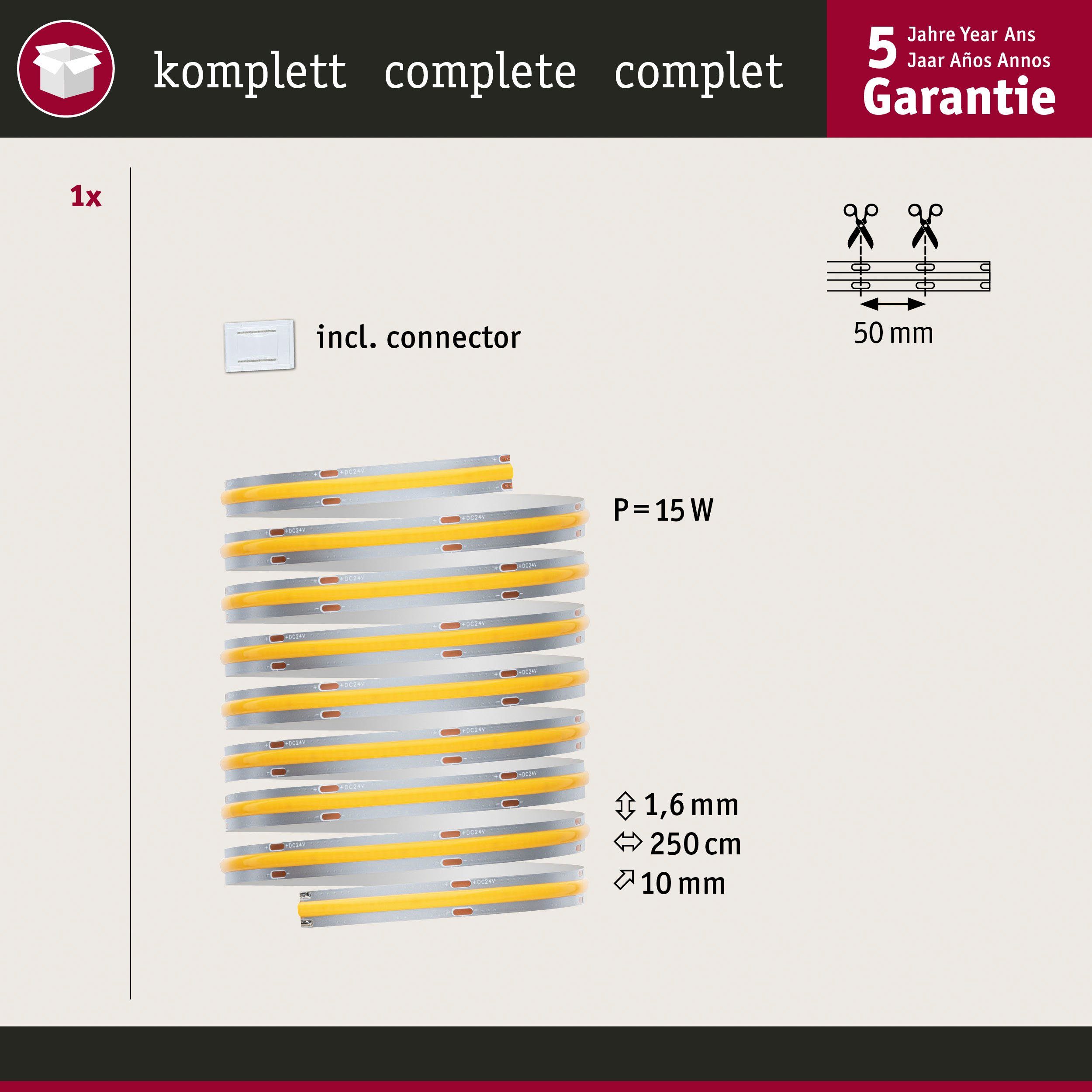 MaxLED Einzelstripe 1-flammig Full-Line Warmweiß 1250lm 2,5m COB LED-Streifen Paulmann 2700K, 15W 500