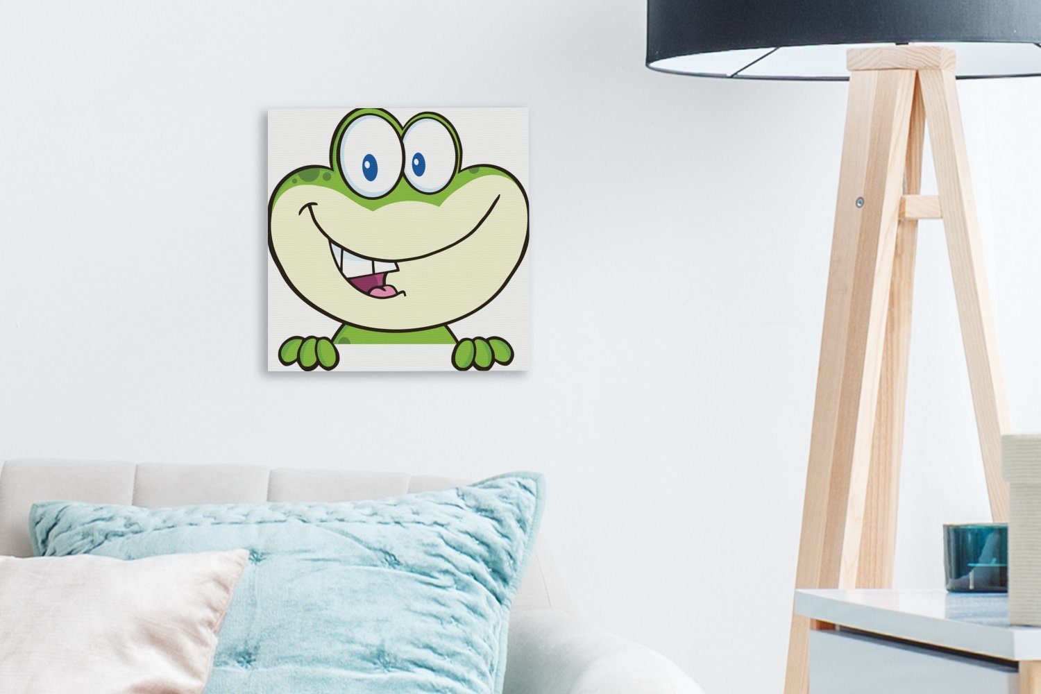für Schlafzimmer (1 eines OneMillionCanvasses® Frosches, glücklichen Bilder Leinwand St), Animation Leinwandbild Wohnzimmer