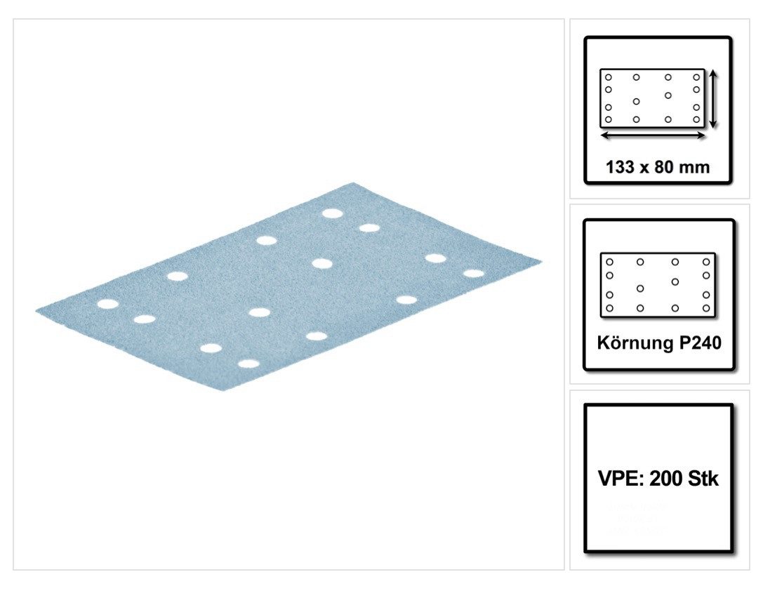 FESTOOL Schleifscheibe STF 80x133 Schleifstreifen Granat P240 80 x 133 mm 200 Stk. (2x 4971