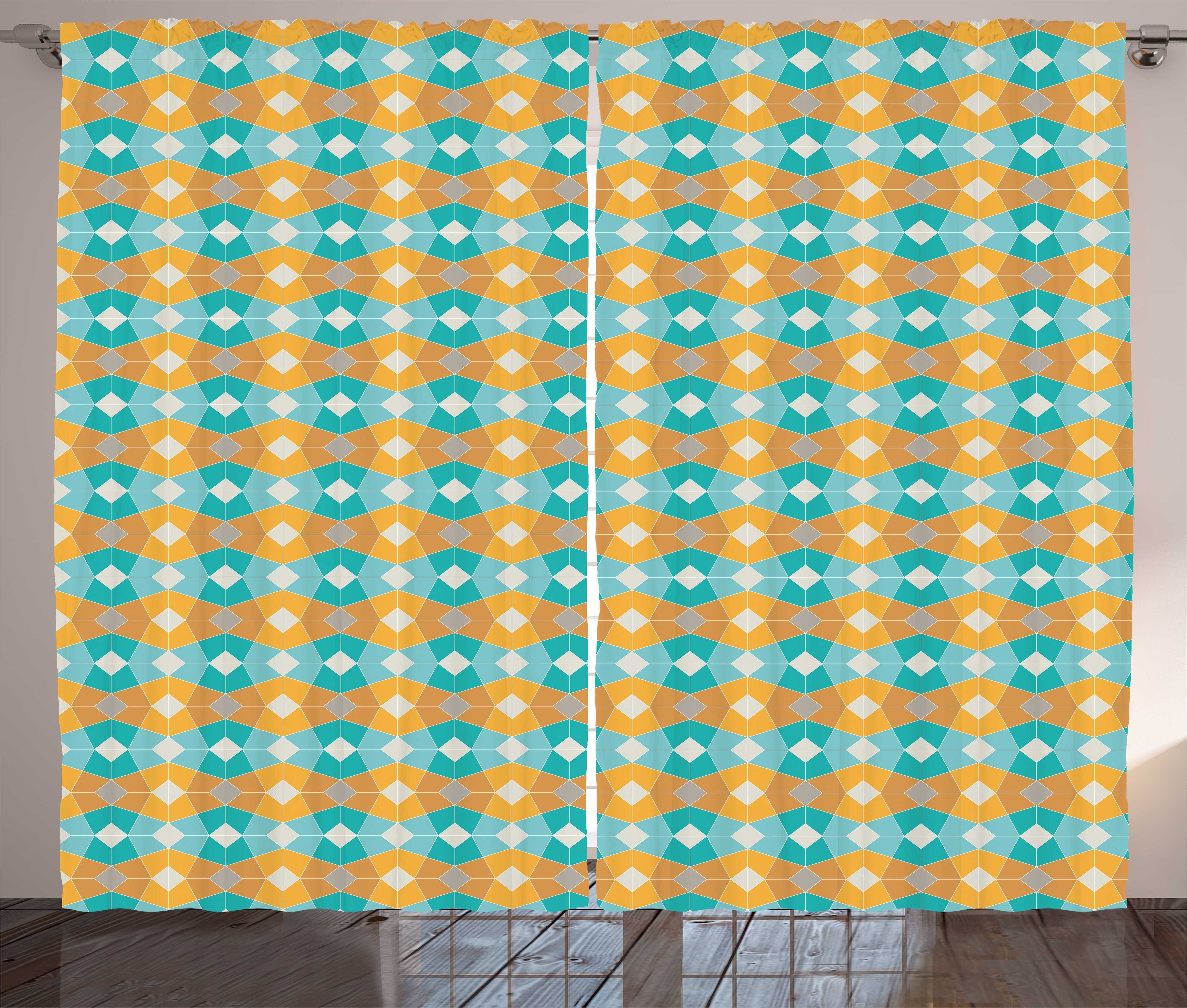 Gardine Schlafzimmer Kräuselband Vorhang mit Schlaufen und Haken, Abakuhaus, Geometrisch Aquatic Tangerine Mosaik