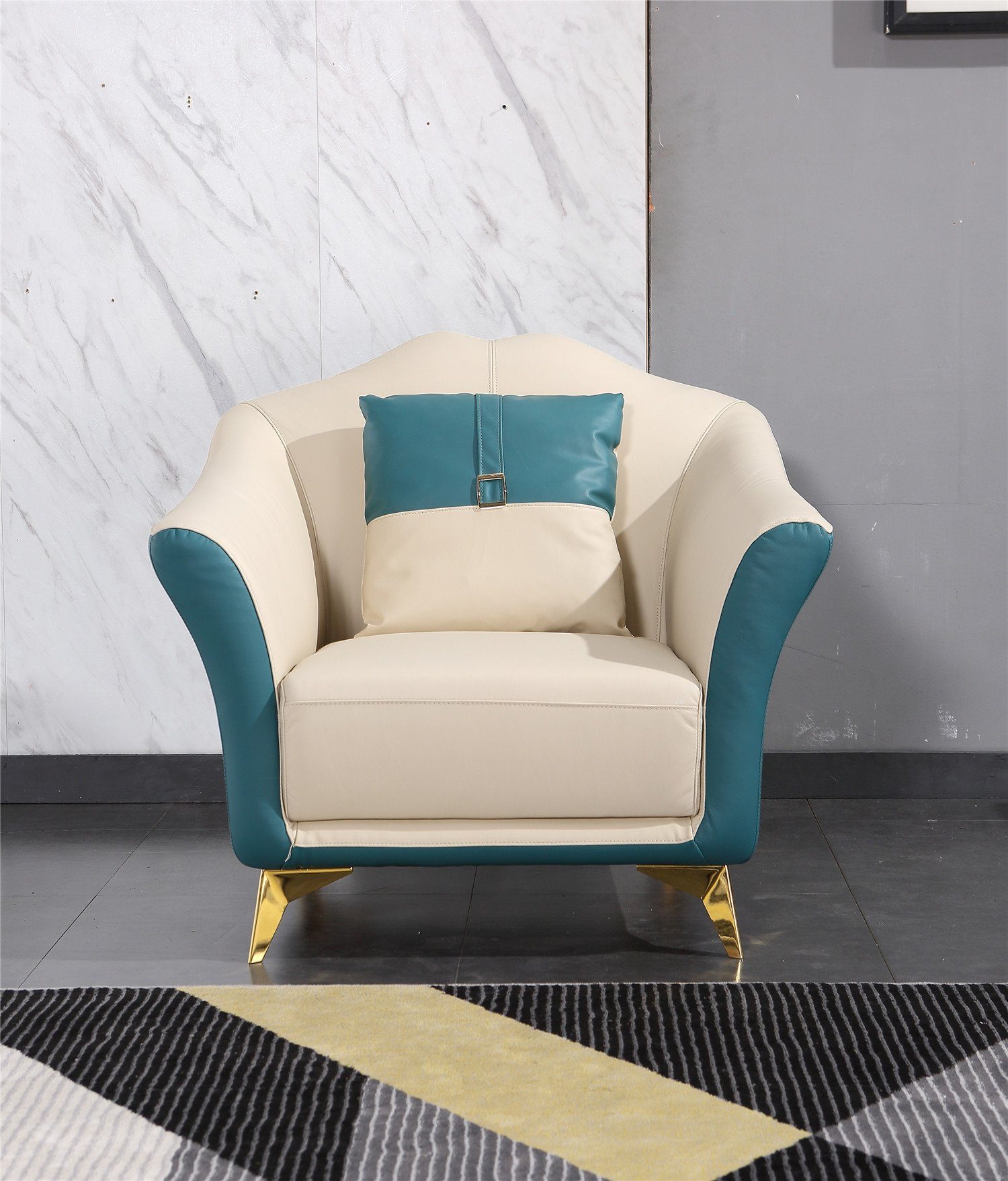in Sofagarnitur Moderne Blau JVmoebel Europe Garnituren Sitzer Made Sofa Sofas, 3+1+1 Orange-weiße