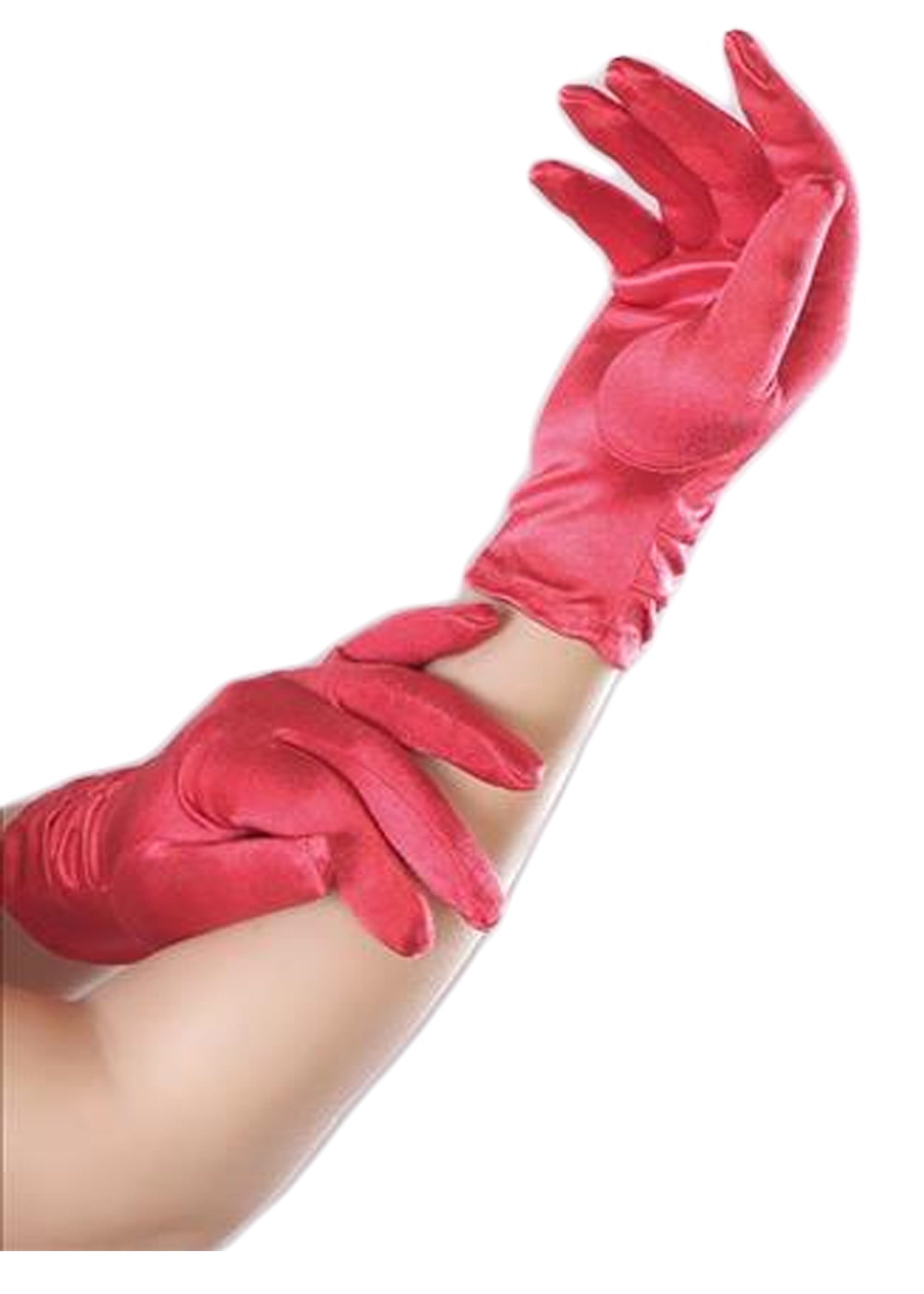 Family Trends Abendhandschuhe Handschuhe Satin-Look Raffung Damen kurz mit im dehnbar Satin rot