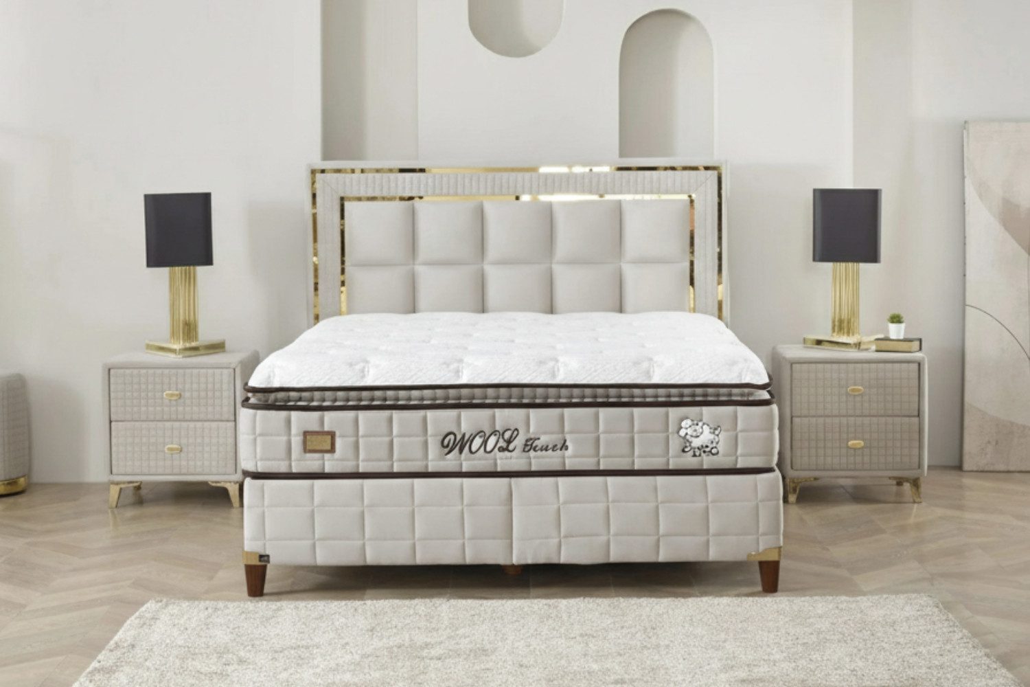 Pointhome Boxspringbett Bss Bedding, Wool Touch, Bett-Set ohne oder mit Nachttischen, H2/H3 (1x H3 Matratze, 2x Bettkasten, 1x Bettkopfteil, 2 optionale Nachttisch), 7 Zonen Allergenfrei & Atmungsaktiv, Orthopädische Matratze mit Topper