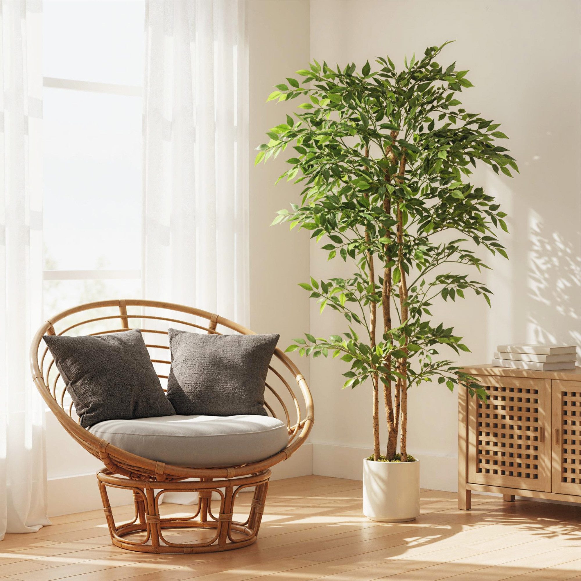 Kunstpflanze Künstliche Pflanze wie echt, Deko mit Massivholzstamm, Topf Banyanbaum, HOMCOM, Höhe 180 cm, für Wohnzimmer, Schlafzimmer, Büro, Garten, Grün