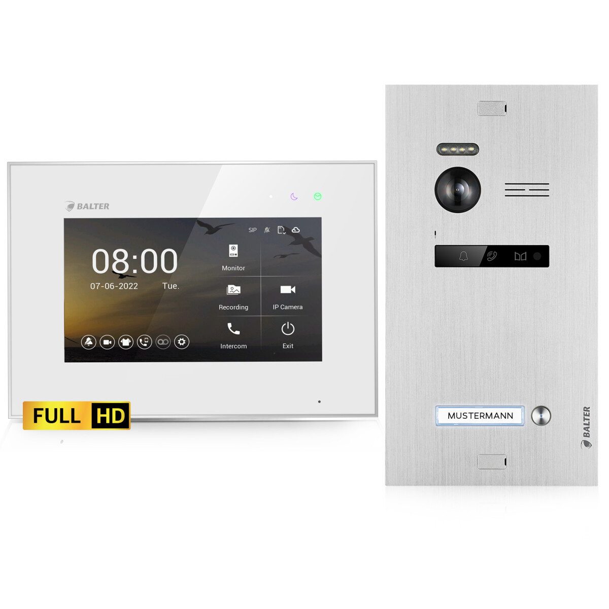 Balter Video-Türsprechanlage EVO-HD Komplettset 1-Familie Silber 1x 7" Monitor Weiß (Set, 1-Familienhaus, Komplettset, FullHD Kamera)