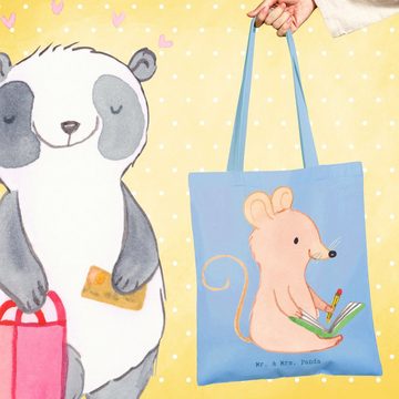 Mr. & Mrs. Panda Tragetasche Maus Kreatives Schreiben - Sky Blue - Geschenk, Sportart, Einkaufstas (1-tlg), Design-Highlight
