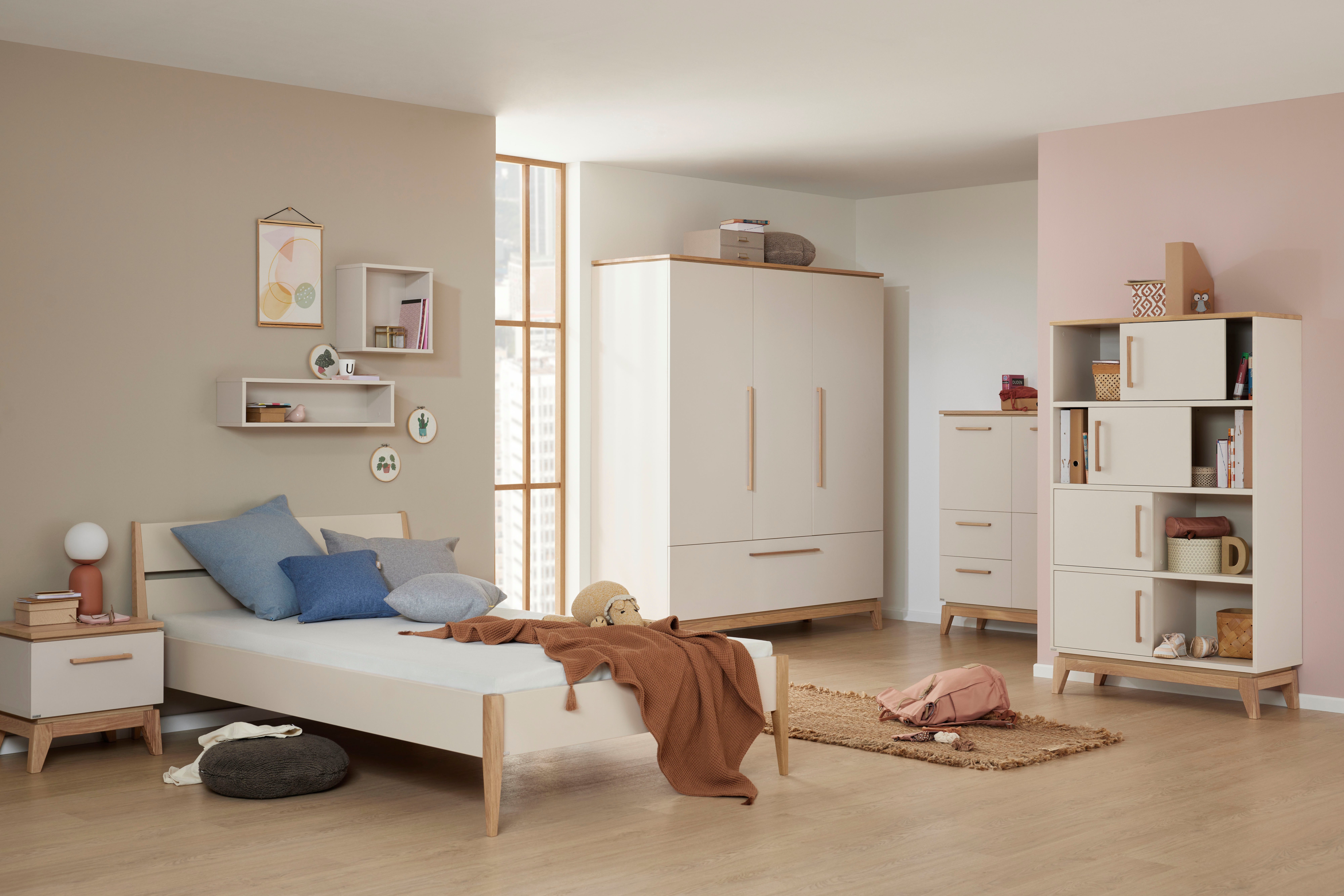 PAIDI Kinderbett STIENE in verschiedenen Größen und Farben (90/120/140x200cm - Beige, Grau, Eiche massiv), Jugendbett mit Massivholz, pflegeleicht, langlebig, Jugendliege