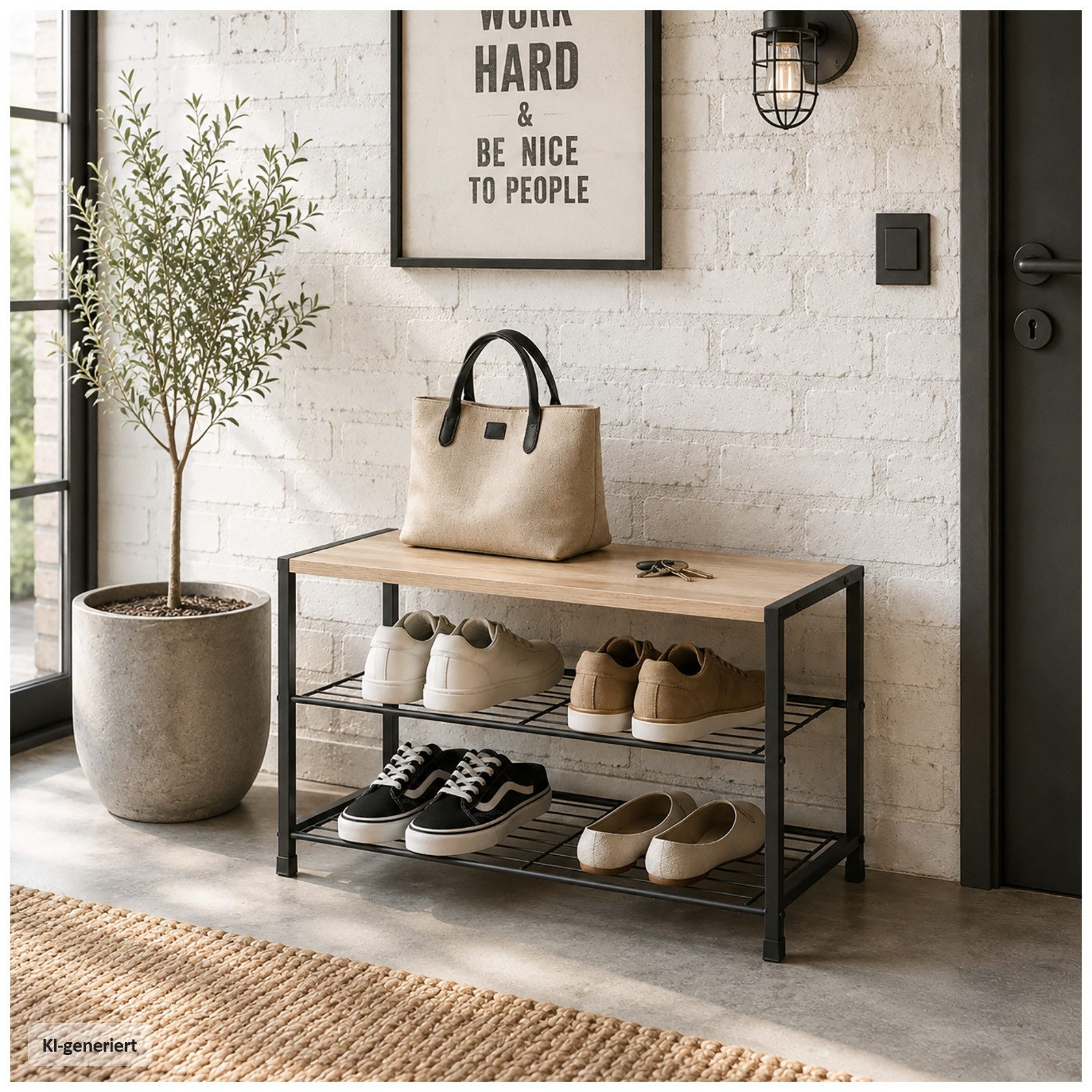HTI-Living Schuhregal Schuhregal mit 2 Ablagen Sonoma Schwarz 63 x 43 x 30 cm, 1 Stück 1-tlg., Modern, Industriedesign