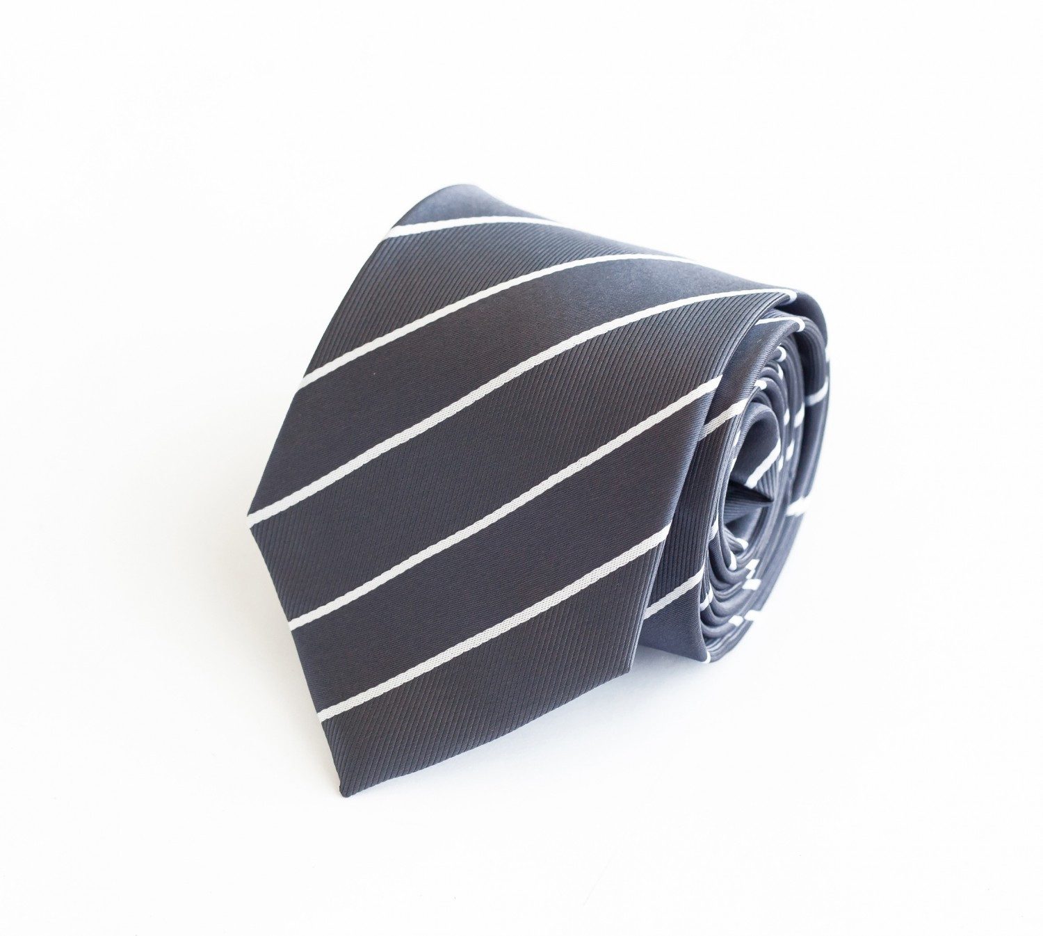 Fabio Farini Krawatte elegante Dunkelblaue Herren Schlips - Галстуки in 6cm (ohne Box, Gestreift) Breit (8cm), Grau/Weiß