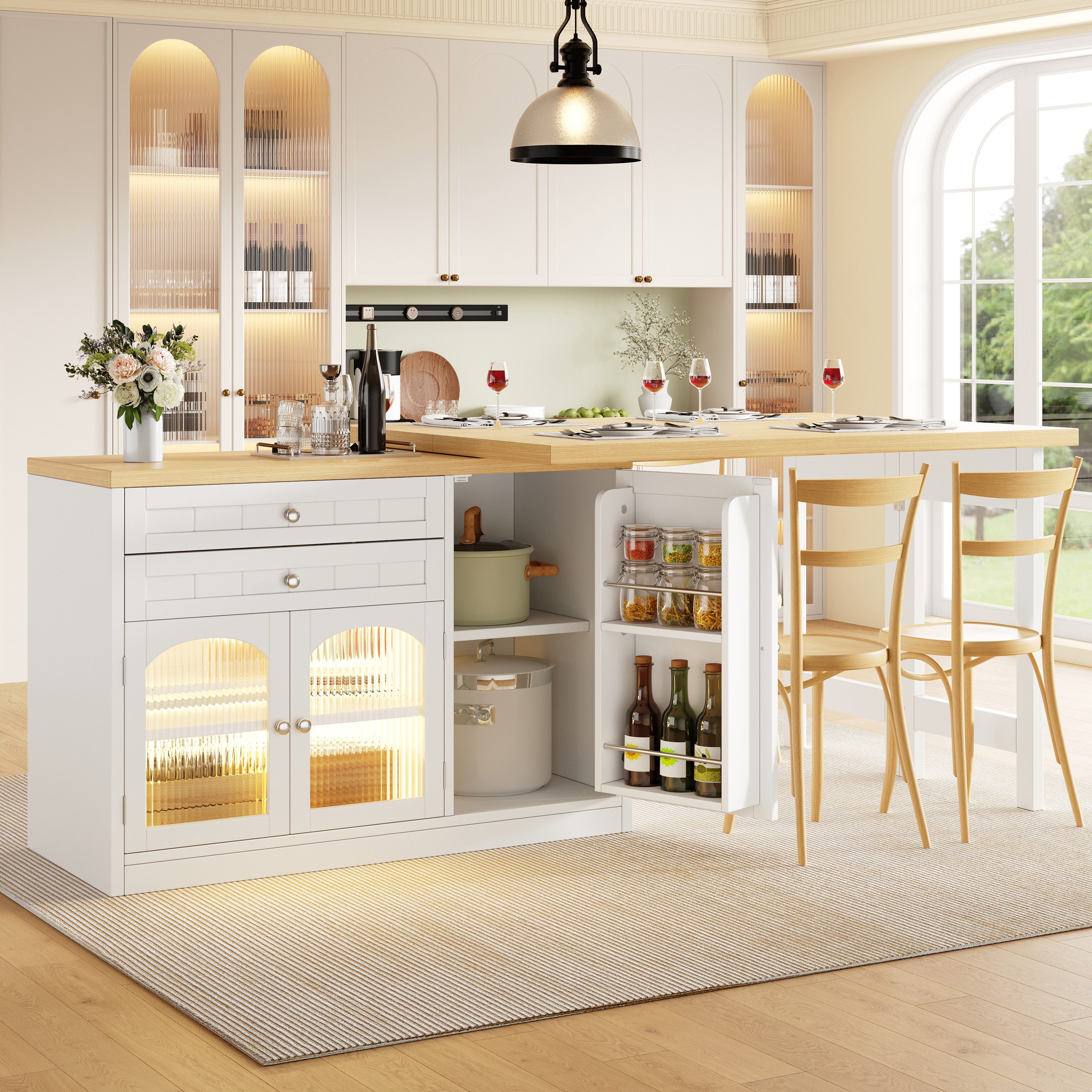 i@home Bartisch Ausziehbarer Kücheninsel-Esstisch (Packung Set), 120–194cm, 360° drehbare Tischplatte
