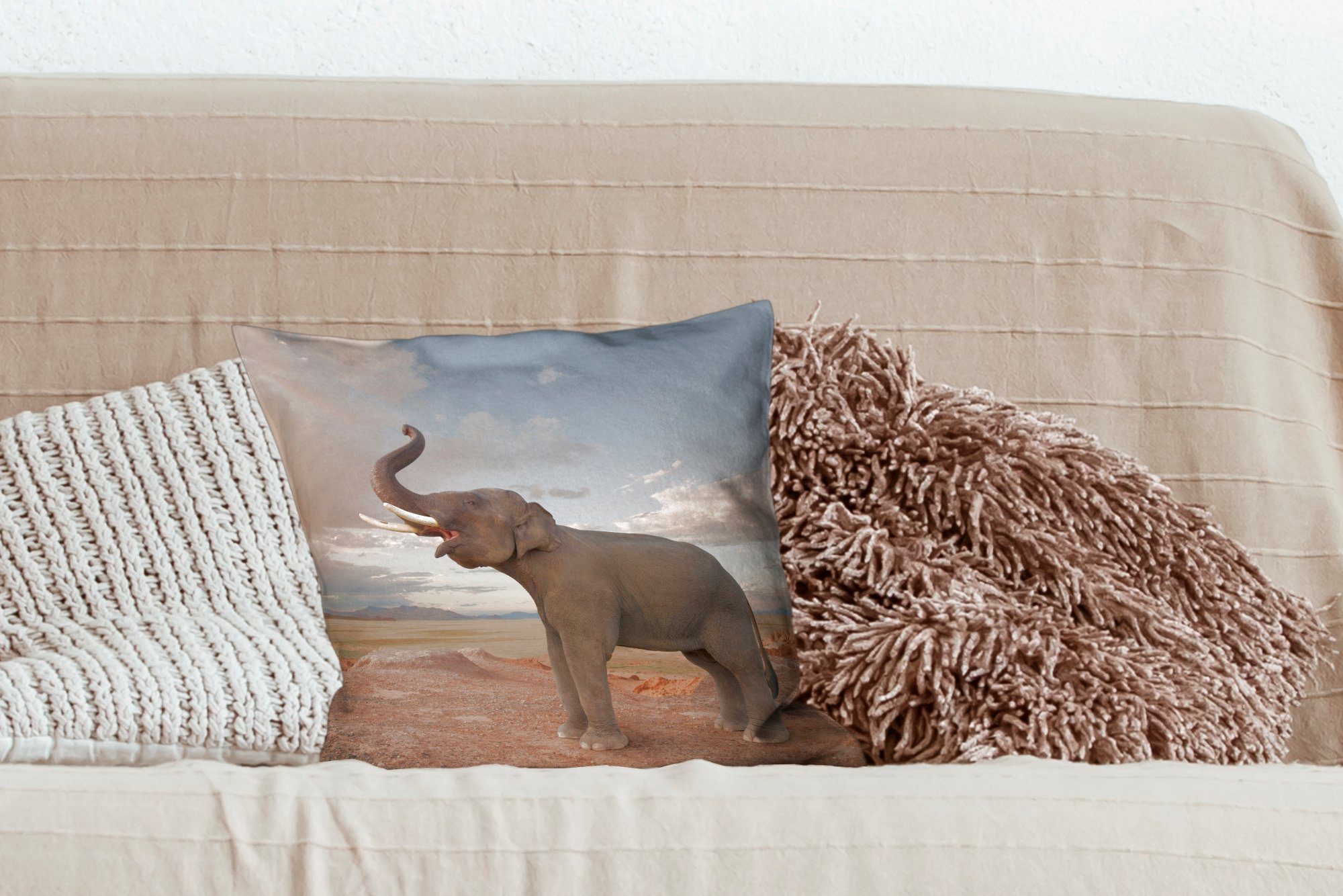 Wolke, - Elefant - Wohzimmer, Deko, Sofakissen Schlafzimmer, Füllung MuchoWow Zierkissen mit Hügel für Dekokissen