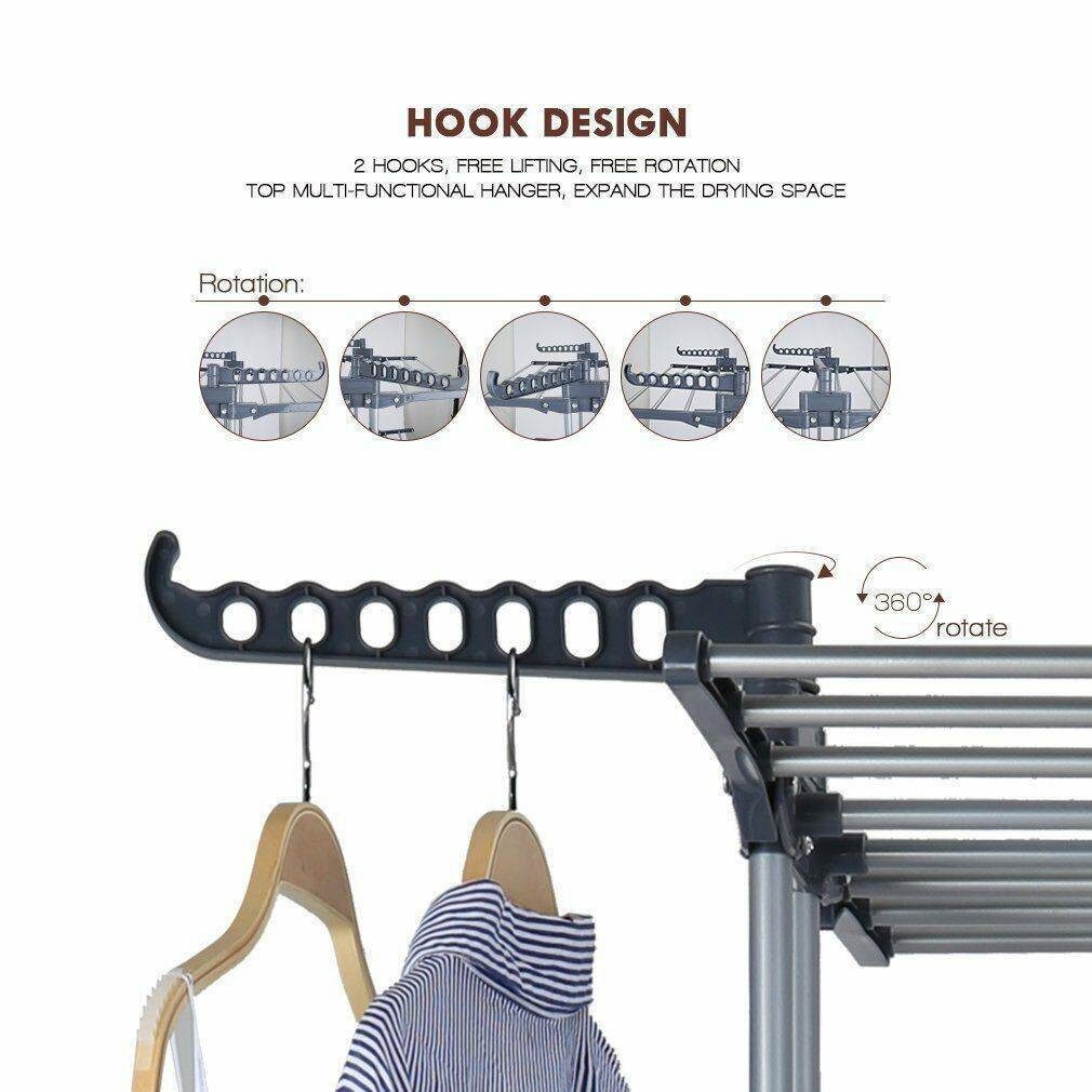 FANNOU Wäscheständer Turm mit 2 Drehbare Flügeln Verstellbarer Hoch 172cm, Platzsparend Clothes Drying Rack mit Rädern für Wohnung, Balkon – Bild 3 von 5