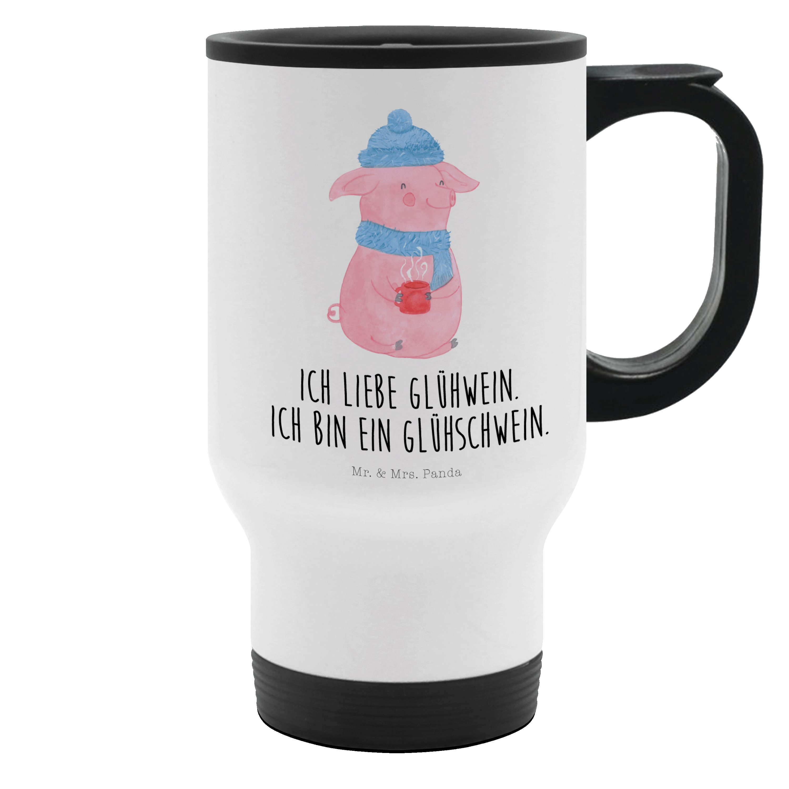 Mr. & Mrs. Panda Thermobecher Schwein Glühwein, Thermobecher, Weiß, Mehrwegbecher, Winter, Kaffeebe, Edelstahl, Thermobecher Schule Leichter Thermobecher isolier trinkbecher
