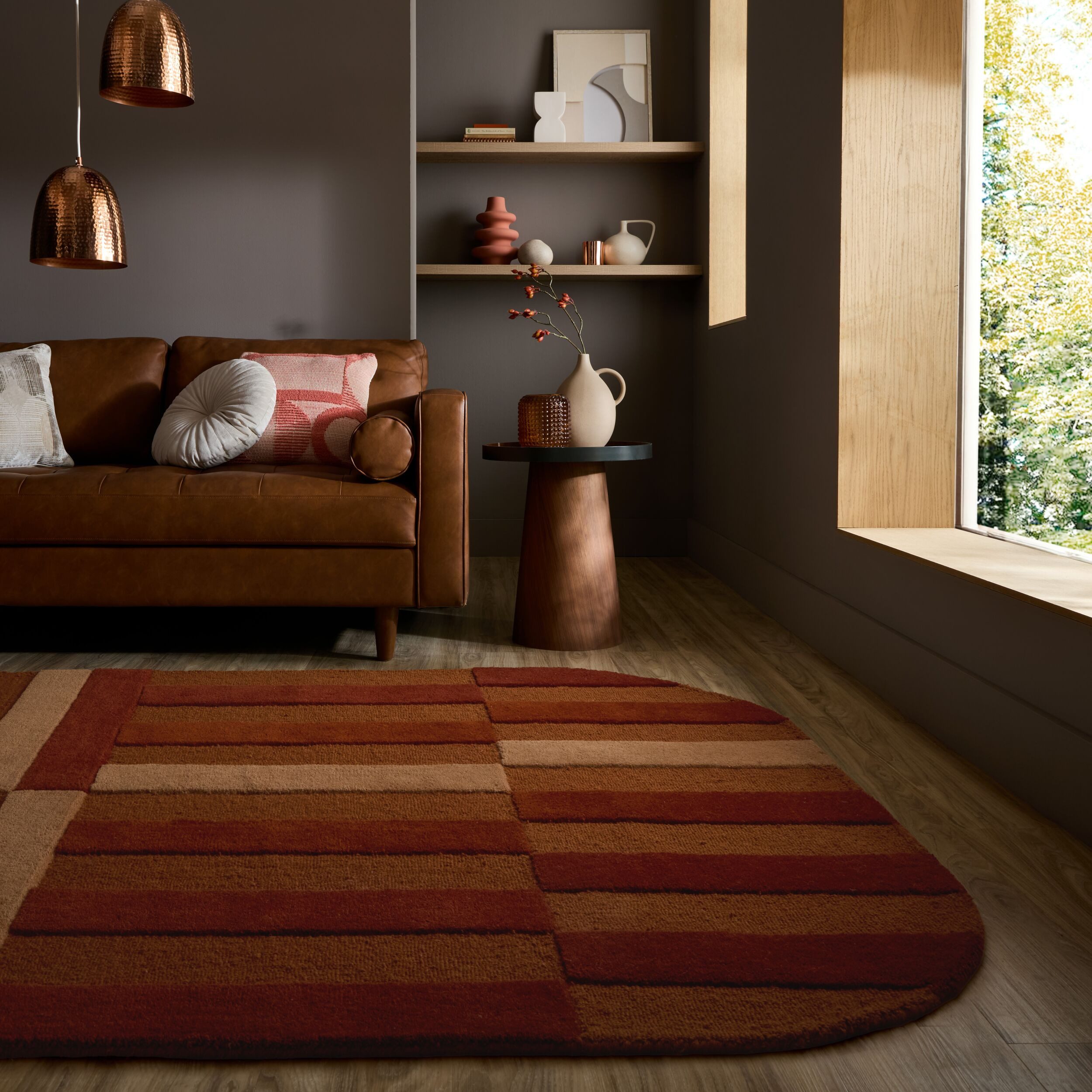 FLAIR RUGS Wollteppich ELDON, oval, Höhe: 8 mm, Trendiges Streifendesign im Retro-Sti