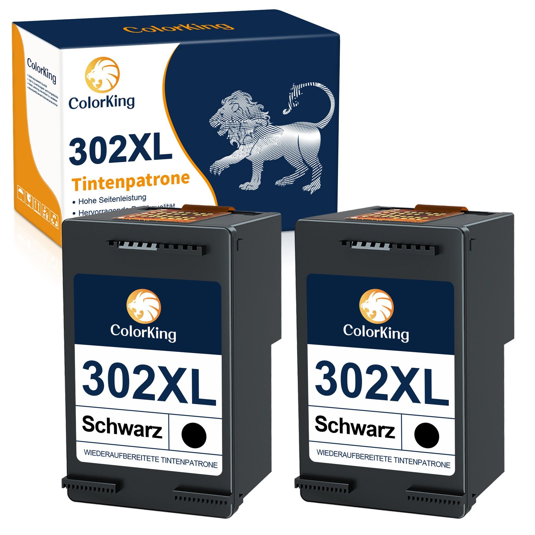 ColorKing 302 XL 302XL Schwarz Black für HP Officejet 3830 Deskjet 1110 Tintenpatrone (Envy 4520 4522) 2 Schwarz