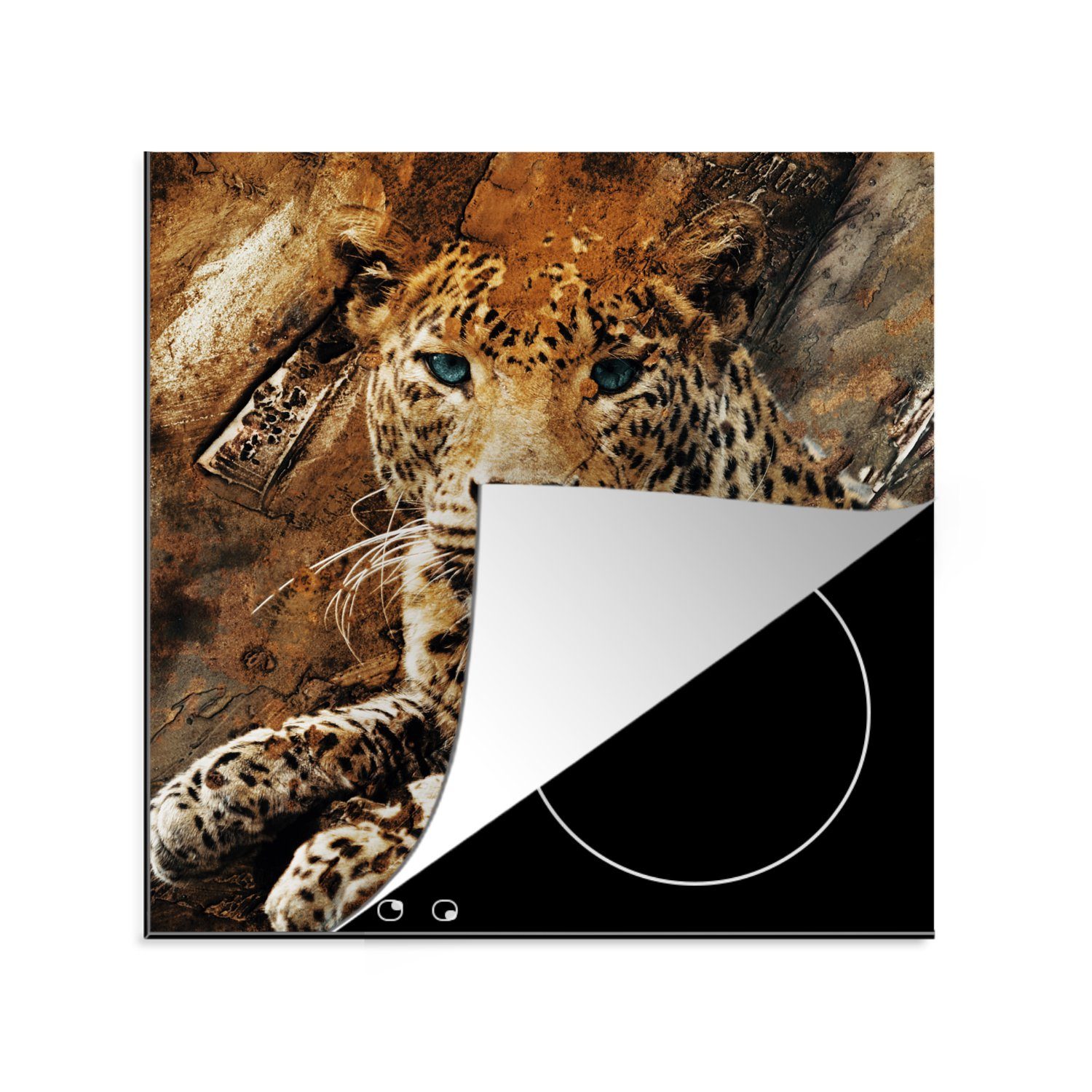 Tiere küche (1 cm, Leopard Herdblende-/Abdeckplatte Arbeitsplatte Ceranfeldabdeckung, 78x78 - - tlg), für MuchoWow Vinyl, Wild,