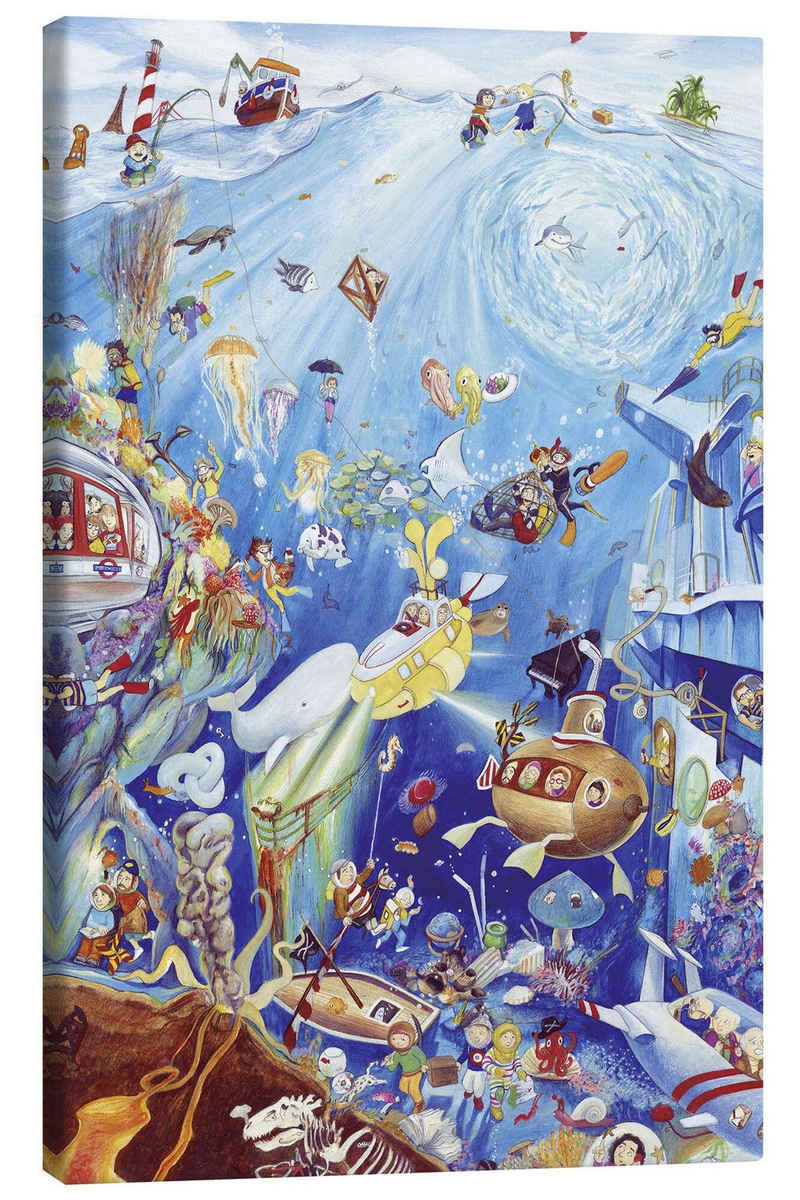 Posterlounge Leinwandbild Bernd Lehmann, Wimmelbild: Unterwasserwelt, Jungenzimmer Illustration