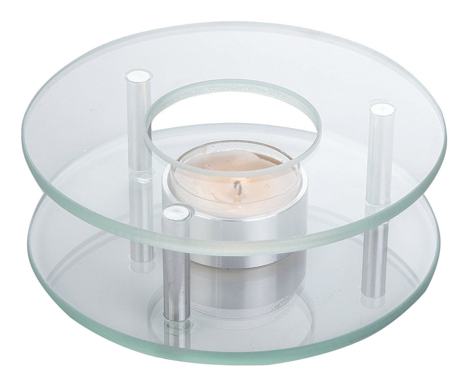 Stövchen ABENDOS, Ø 12 cm, Glas, Metallgestell, mit Teelichthalter, Spülmaschinengeeignet