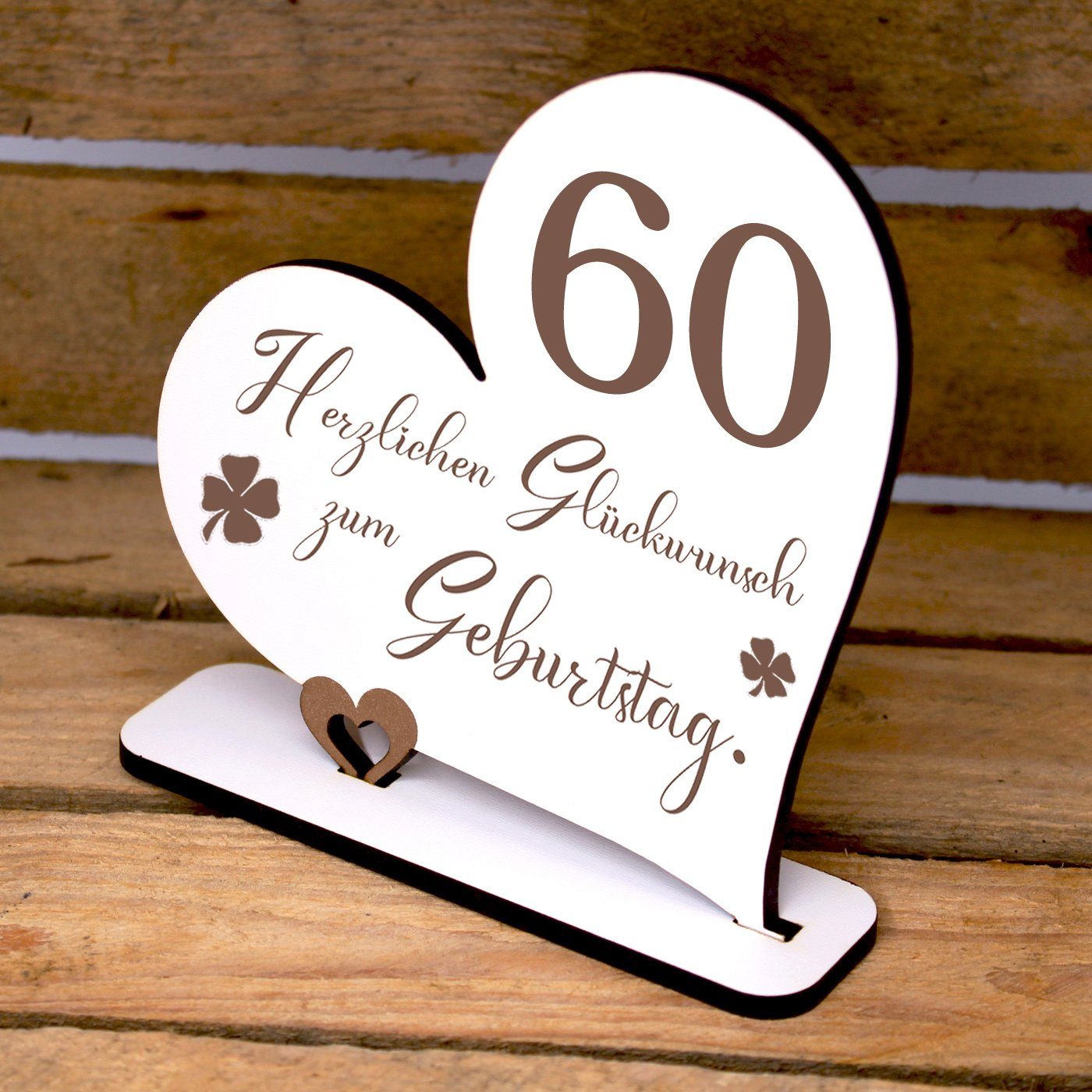 Dekolando Deko-Schriftzug 60 Jahre Deko Herz Aufsteller 15cm x 15cm - Geburtstag 60. Tischdeko (weiß, 2tlg)