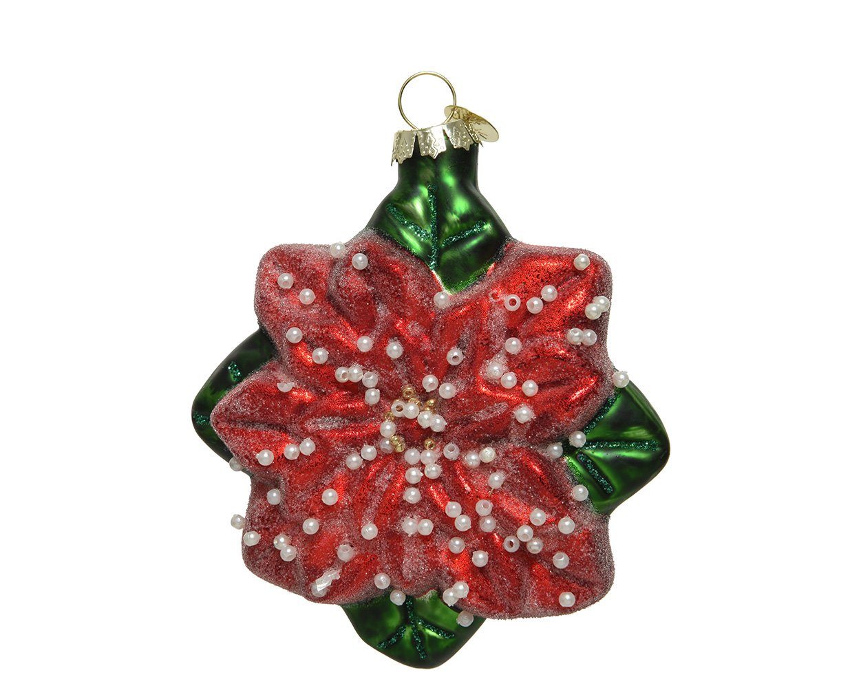 Decoris season decorations Christbaumschmuck, Christbaumschmuck Glas Weihnachtsstern Blume mit Perlen 11cm rot