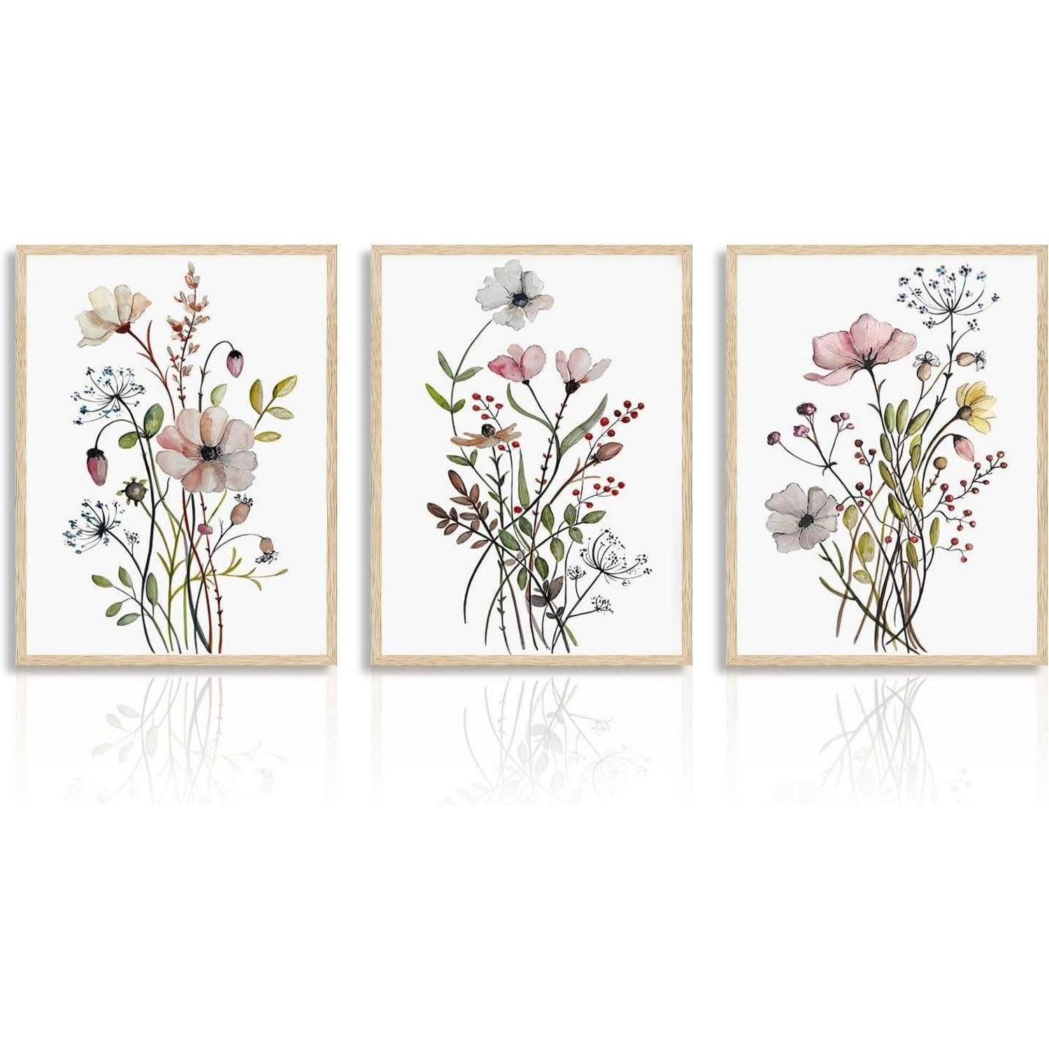 Dazzlewall Leinwandbild 3er Set Wildblumen Leinwandbilder für Wanddekoration, 30x40 cm