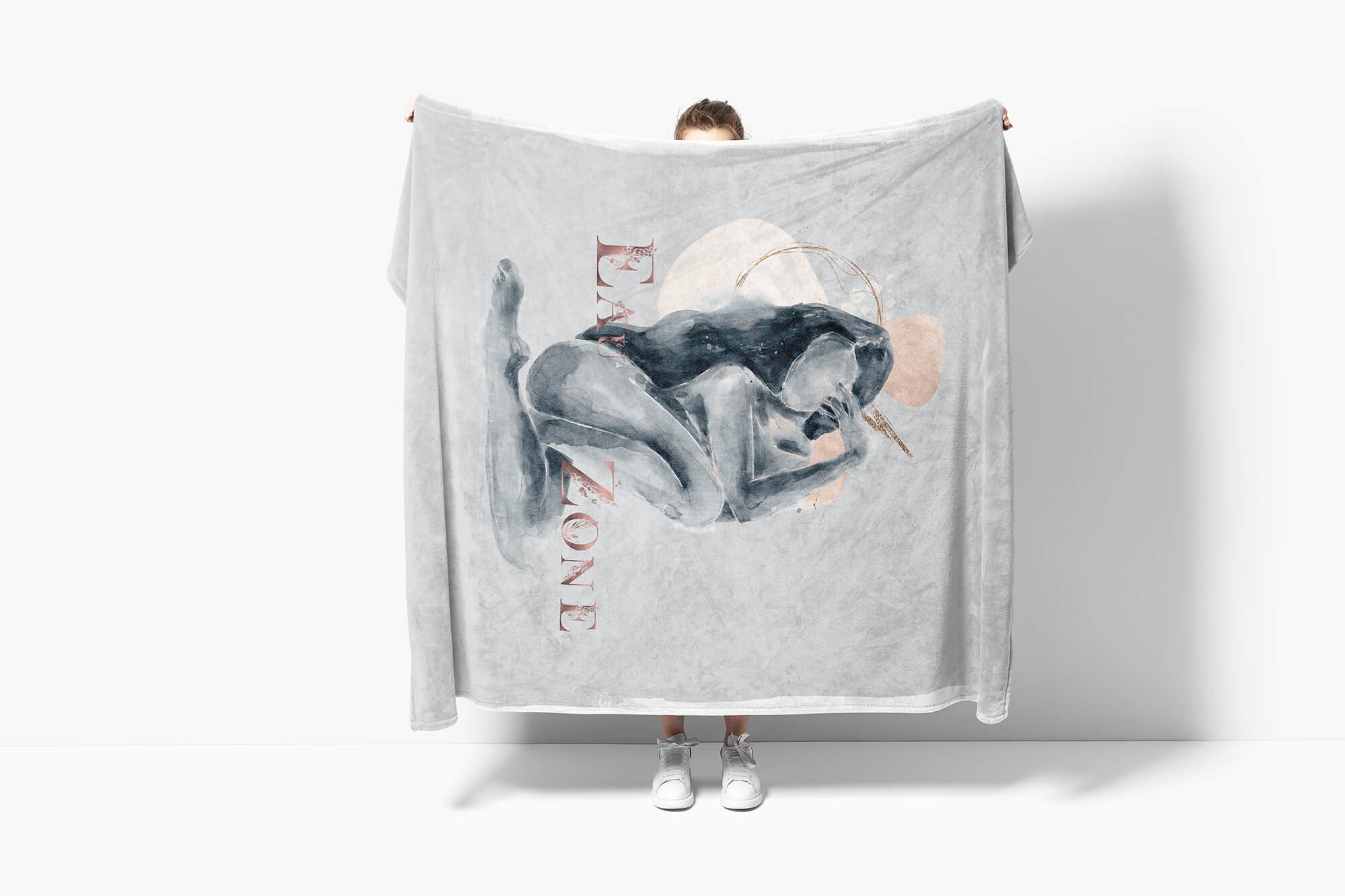Sinus Art Frau Baumwolle-Polyester-Mix Strandhandtuch Kunstvoll Handtuch schöne Handtuch (1-St), Mondkind, Handtücher junge Kuscheldecke Saunatuch