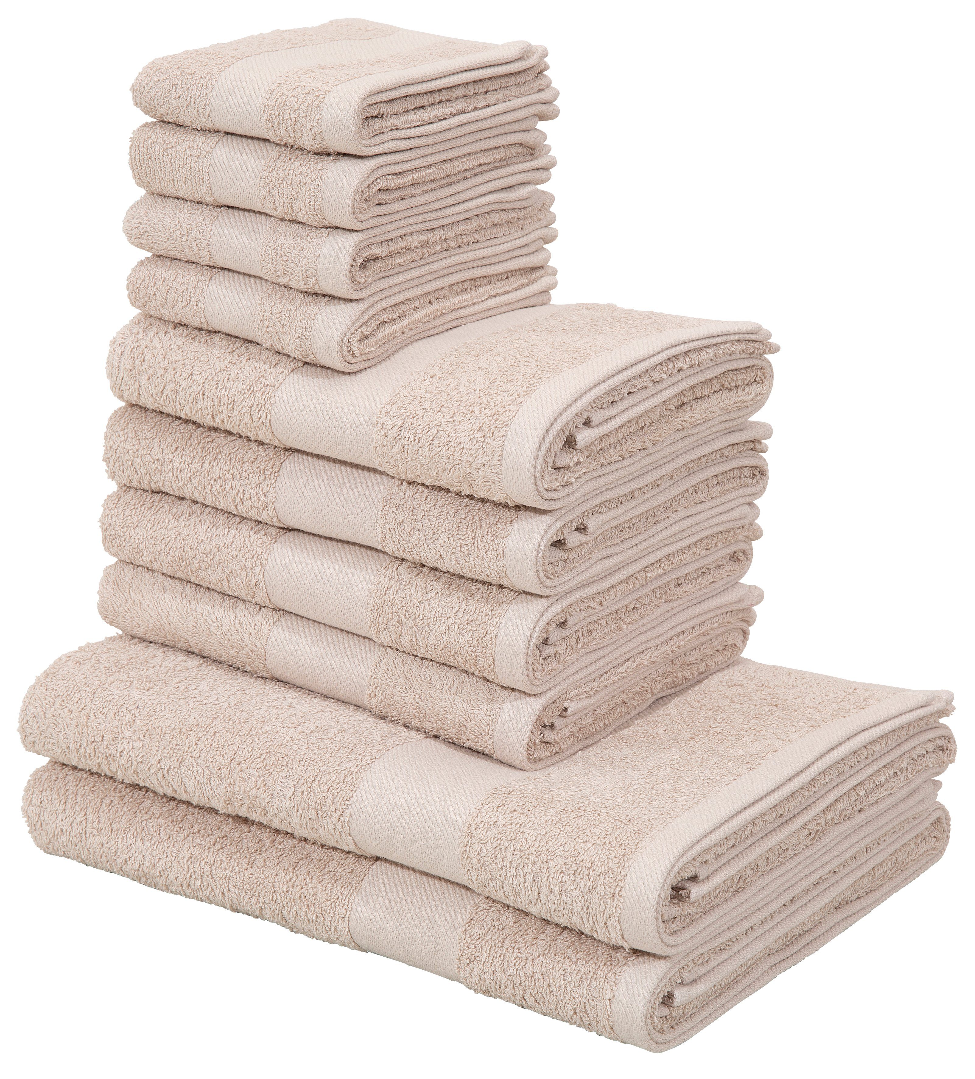 OTTO home Handtuch Set Melli, 2 Duschtücher 70x140, 4 Handtücher 50x100, 4 Gästetücher 30x50, Walkfrottee (Set, 10-St), Handtuchset in dezenten Farben mit Bordüre, 100% Baumwoll-Handtücher