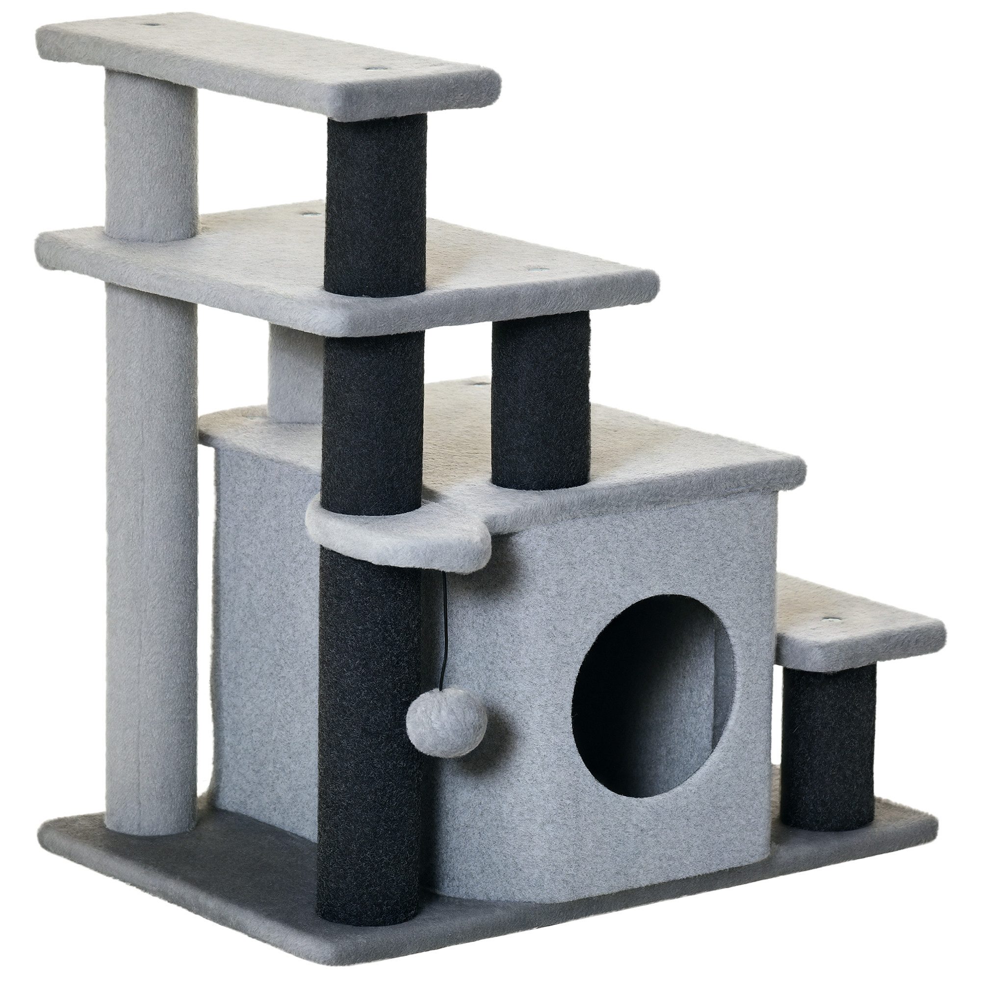 PawHut Haustiertreppe Hundetreppe 3/4 Stufen 66 cm Hoch Einstiegshilfe (Haustierleiter, 1-St., Tiertreppe), Grau 60 x 40 x 66 cm