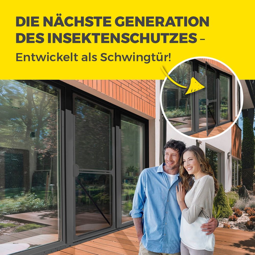 EASYmaxx Insektenschutz-Tür Moskitonetz Magic Fit 115x270cm anthrazit Schwingtür, Schutz vor Mücken Wespen Spinnen kein Bohren Kleben wettergeschützt