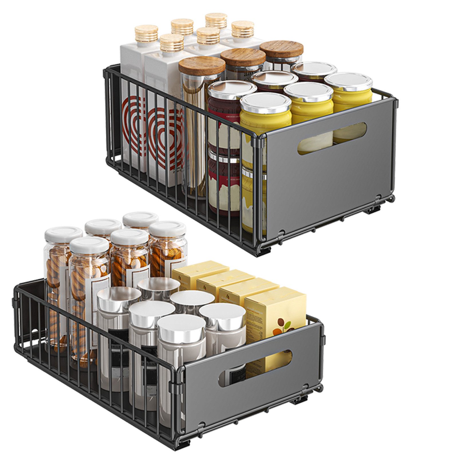 JEOBEST Küchenorganizer-Set Küchenregal Regal mit 2 Korb Auszügen, Schrank Organizer, (2-tlg), Hochwertiger Karbonstahl, Kein Bohren erforderlich