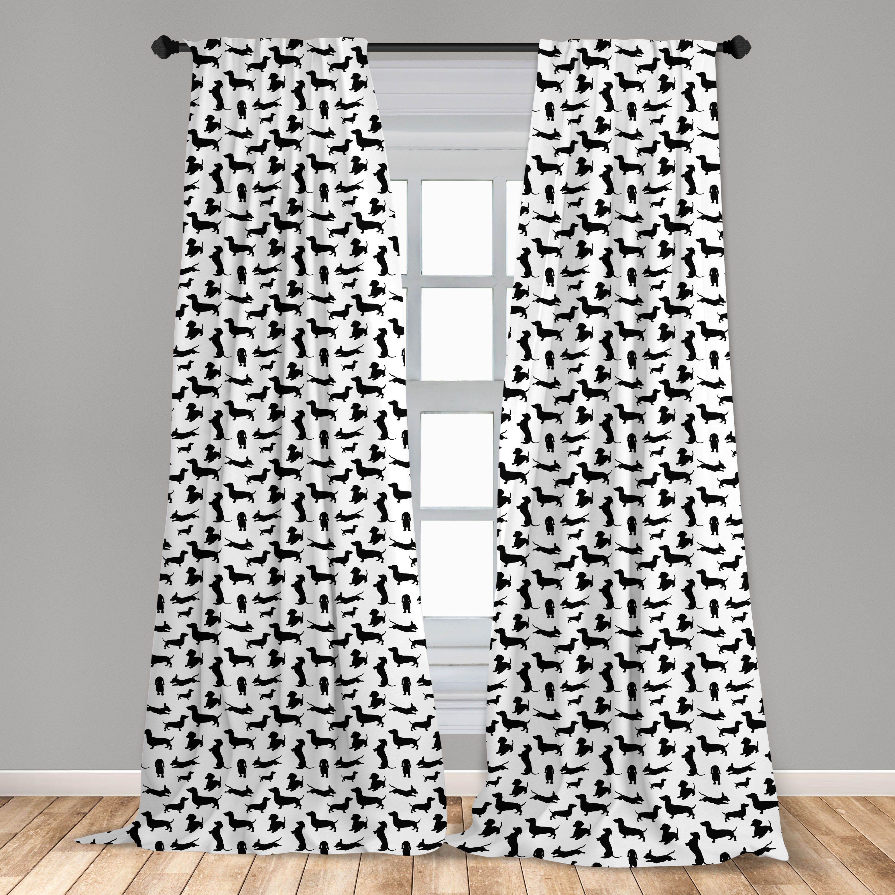Gardine Vorhang für Wohnzimmer Schlafzimmer Microfaser, Abakuhaus, Dog Dackel Sausage Silhouette Dekor