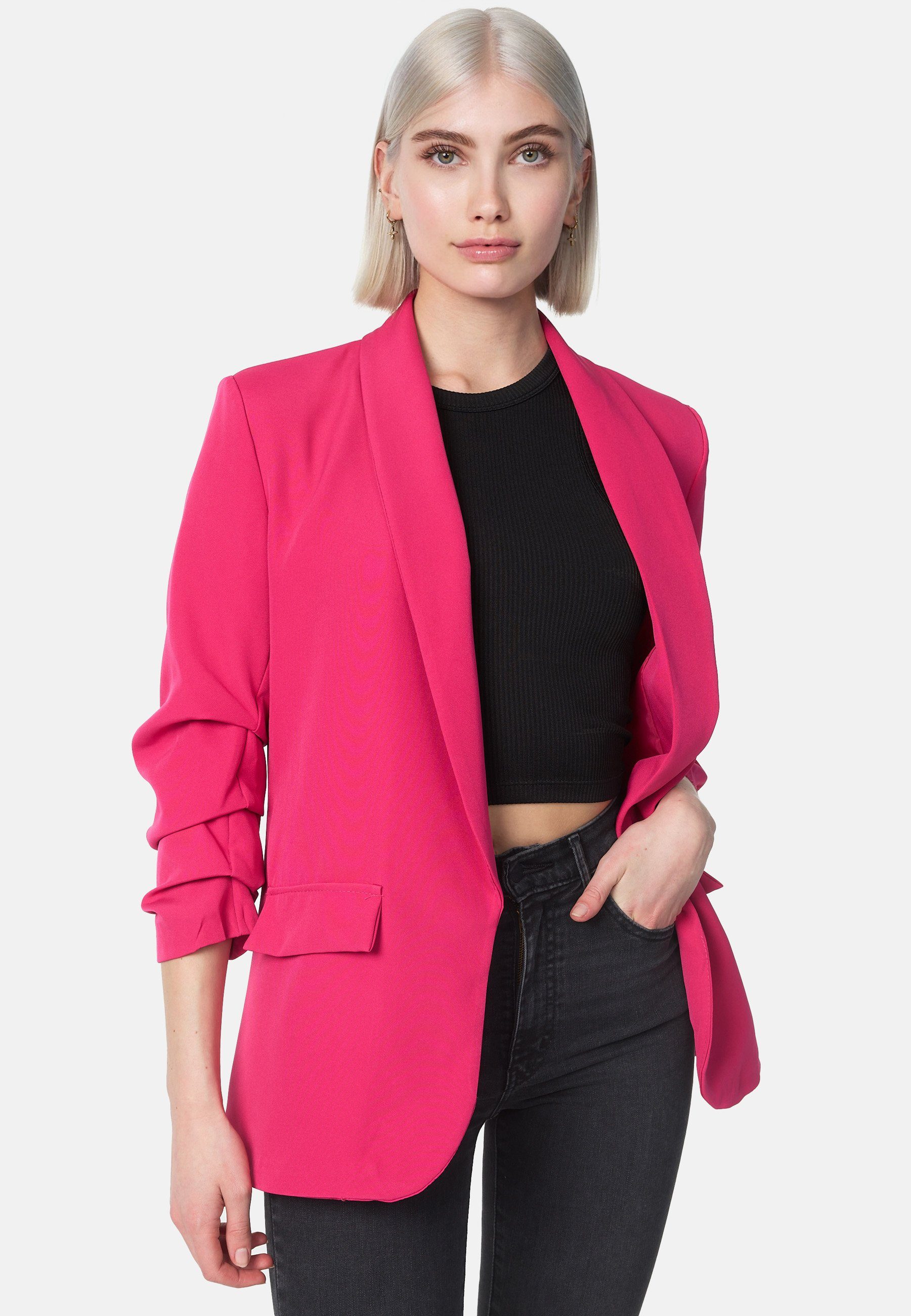 Business Gerafften Blazer Kurzblazer SELECTED Einheitsgröße) PM Pink Ärmeln Sakko in PM-22 (Stylischer