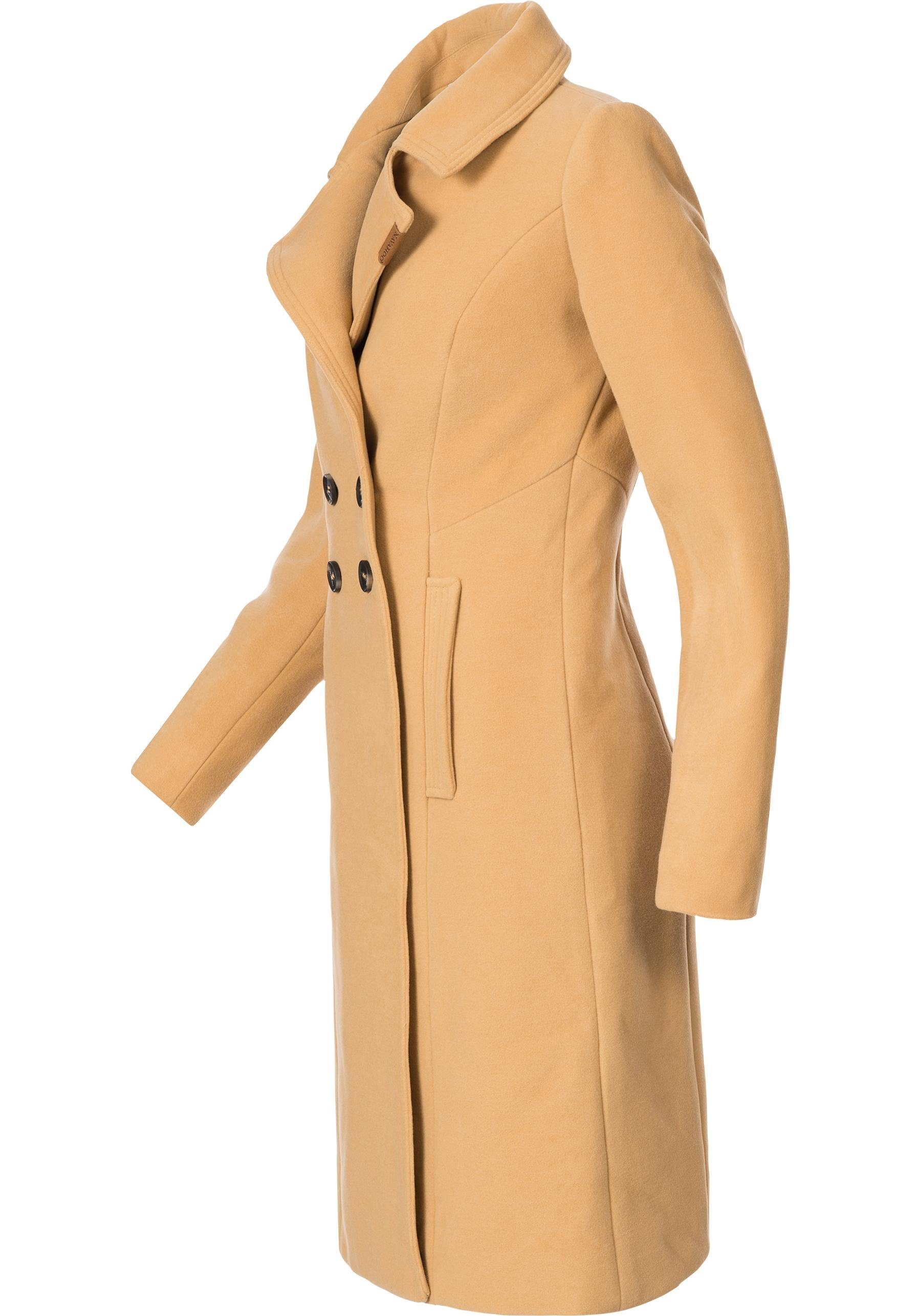 Navahoo Wintermantel Wooly camelfarben Damen Wollmantel-Optik edler Trenchcoat in