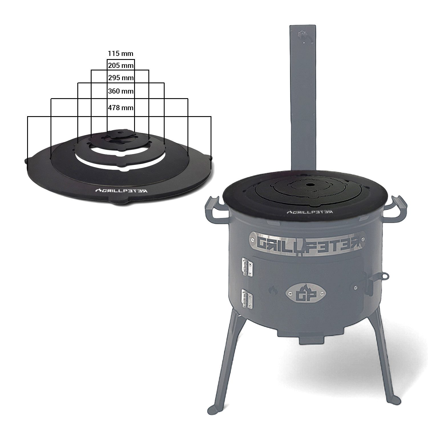 Grillpeter Grillplatte Adapterplatte für Utschak Ø 45 cm Kochplatte aus Stahl 4mm