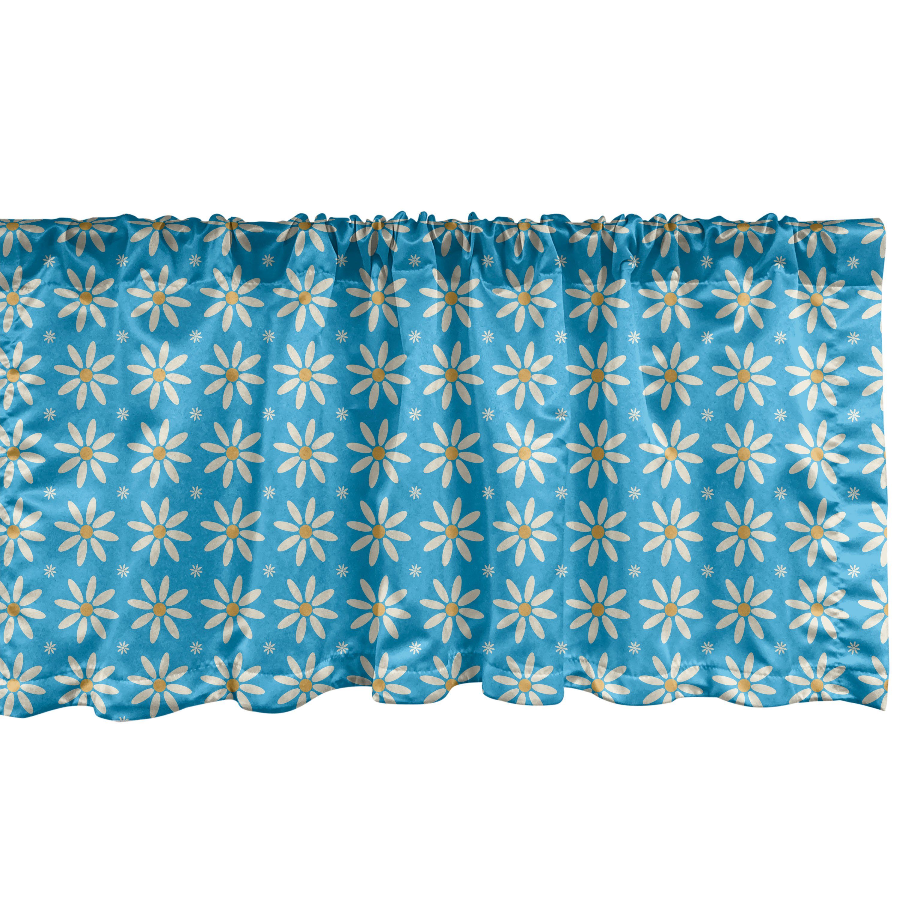 Stangentasche, Frühling Küche Blühende Gänseblümchen Scheibengardine auf Vorhang Schlafzimmer Dekor Abakuhaus, Microfaser, mit Blau für Volant