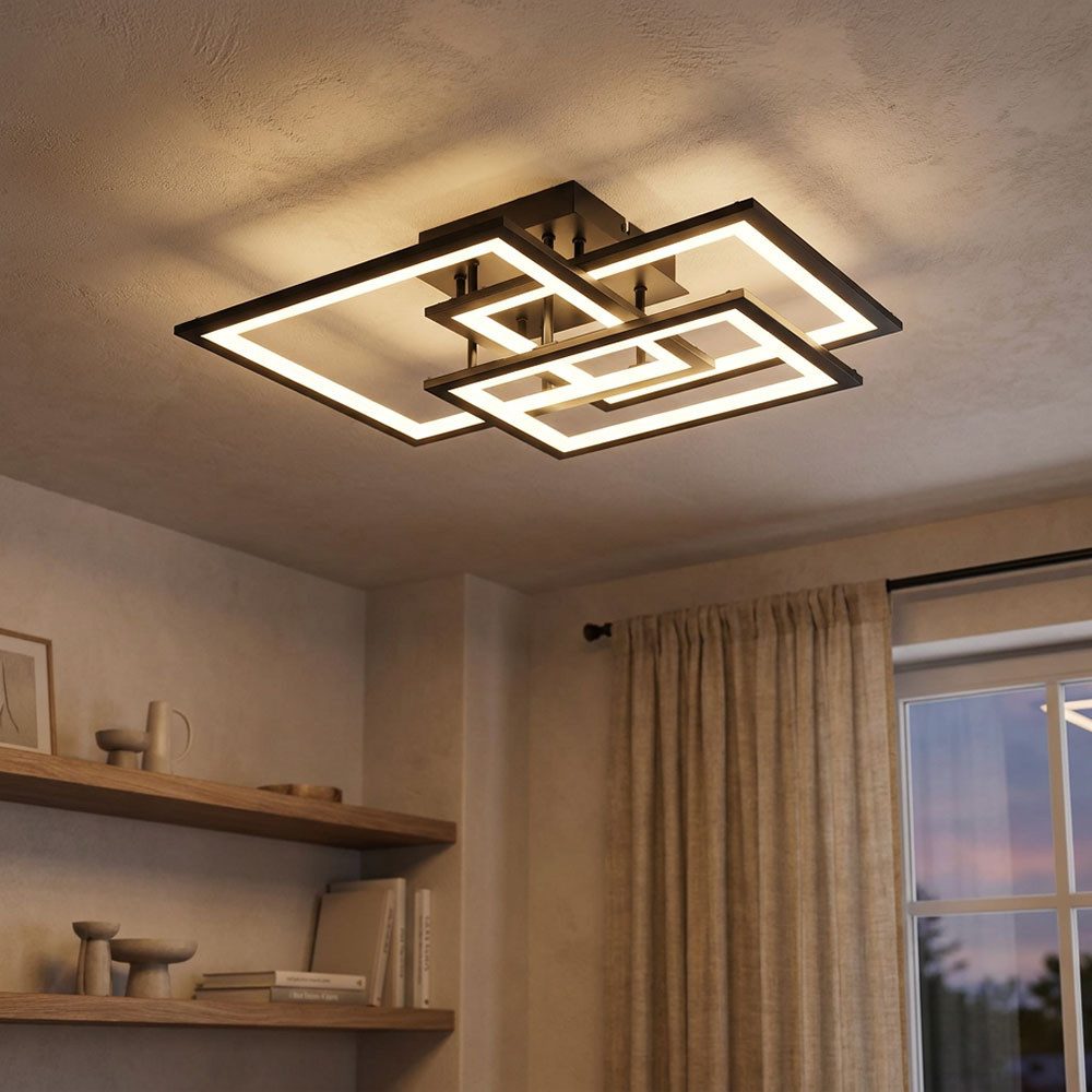 WOFI LED Deckenleuchte, LED-Leuchtmittel fest verbaut, Warmweiß, LED Deckenleuchte schwarz Modern Wohnzimmerlampe dimmbar, 3