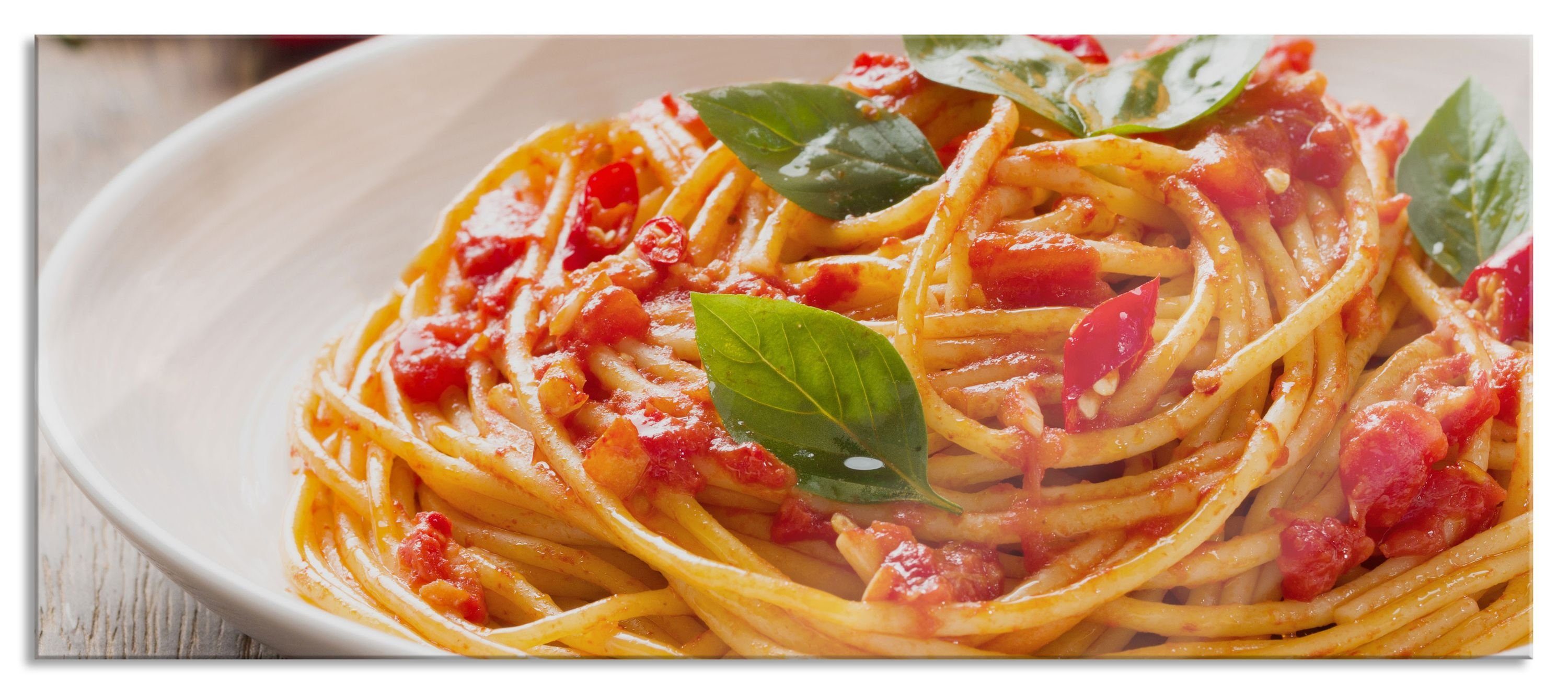 Aufhängungen St), Glasbild inkl. und Spaghetti, aus Spaghetti Rustikale Abstandshalter Glasbild Echtglas, Pixxprint (1 italienische italienische Rustikale