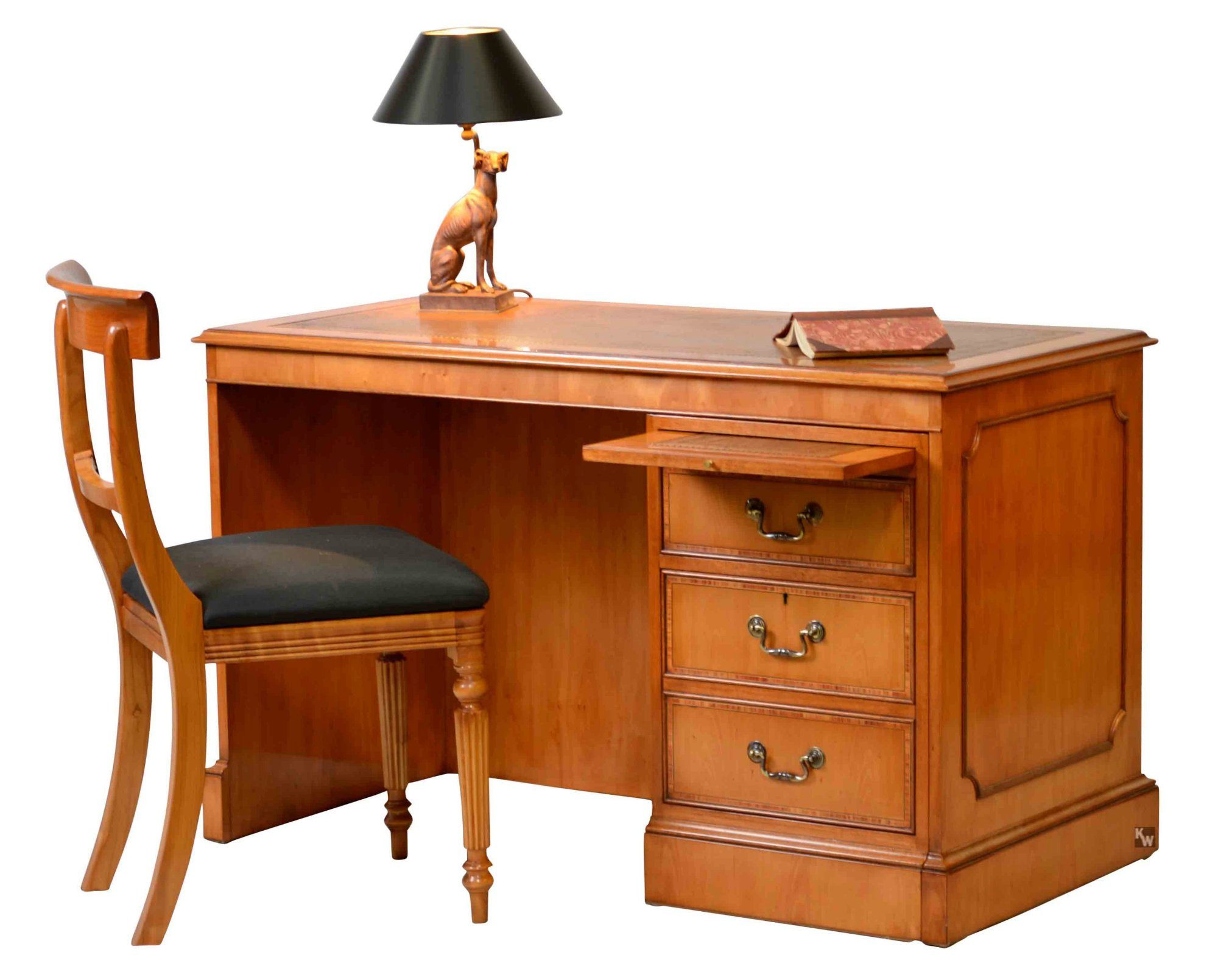 Kai Wiechmann Schreibtisch englischer Typist Desk Eibe mit Schubladencontainer, 124 x 62 cm, stilvoller Cheftisch made in England