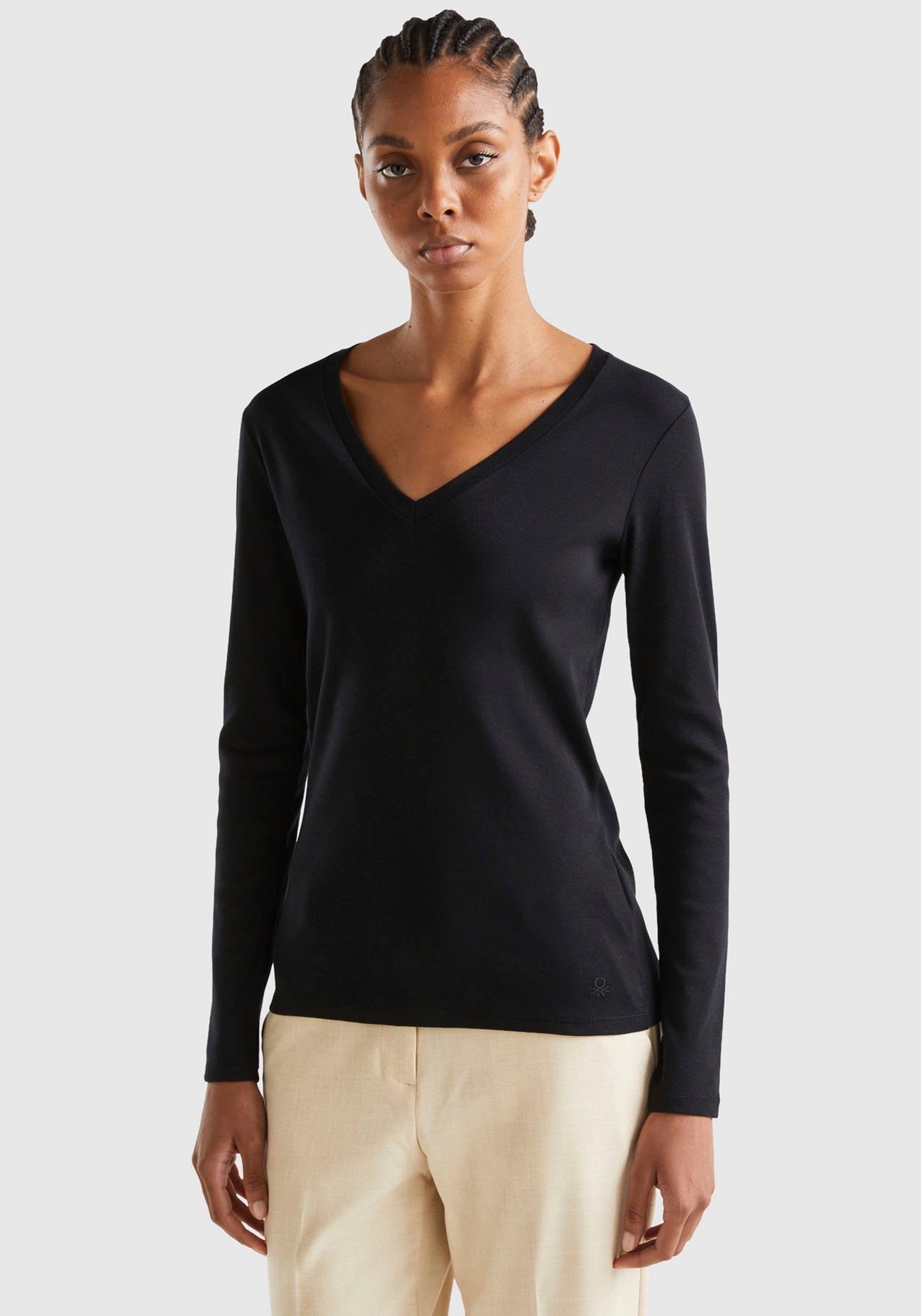 Colors femininem of mit Benetton schwarz Langarmshirt V-Neck United