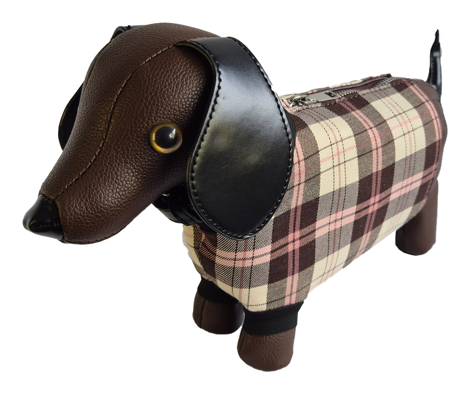 Einkaufszauber Abendtasche Designer Clutch Handtasche Dackel Hund Waldi Braun, Handtasche in Form eines Dackels mit Hundemantel