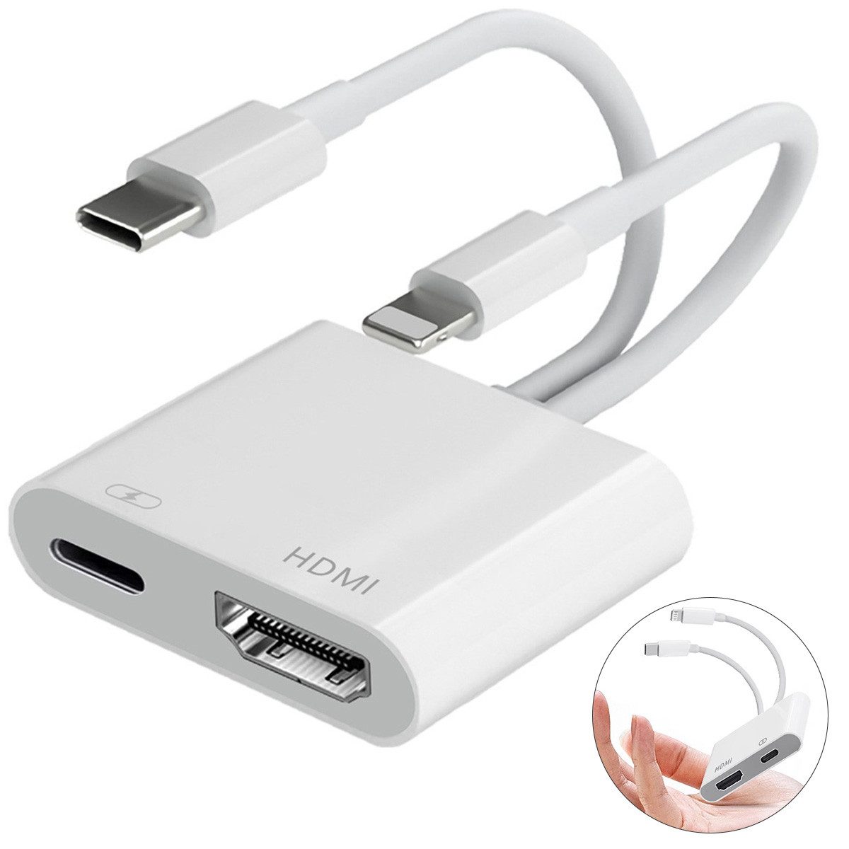 Novzep Kabeladapter, Lightning &Typ-C-Doppelkabel auf HDMI Lightningkabel, für iPhone & iPad 1080P HDMI Adapter Video Audio Sync