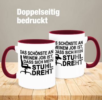 Shirtracer Tasse Das schönste an meinem Job ist, dass sich der Stuhl dreht - schwarz, Keramik, Kaffeetasse Job Geschenk