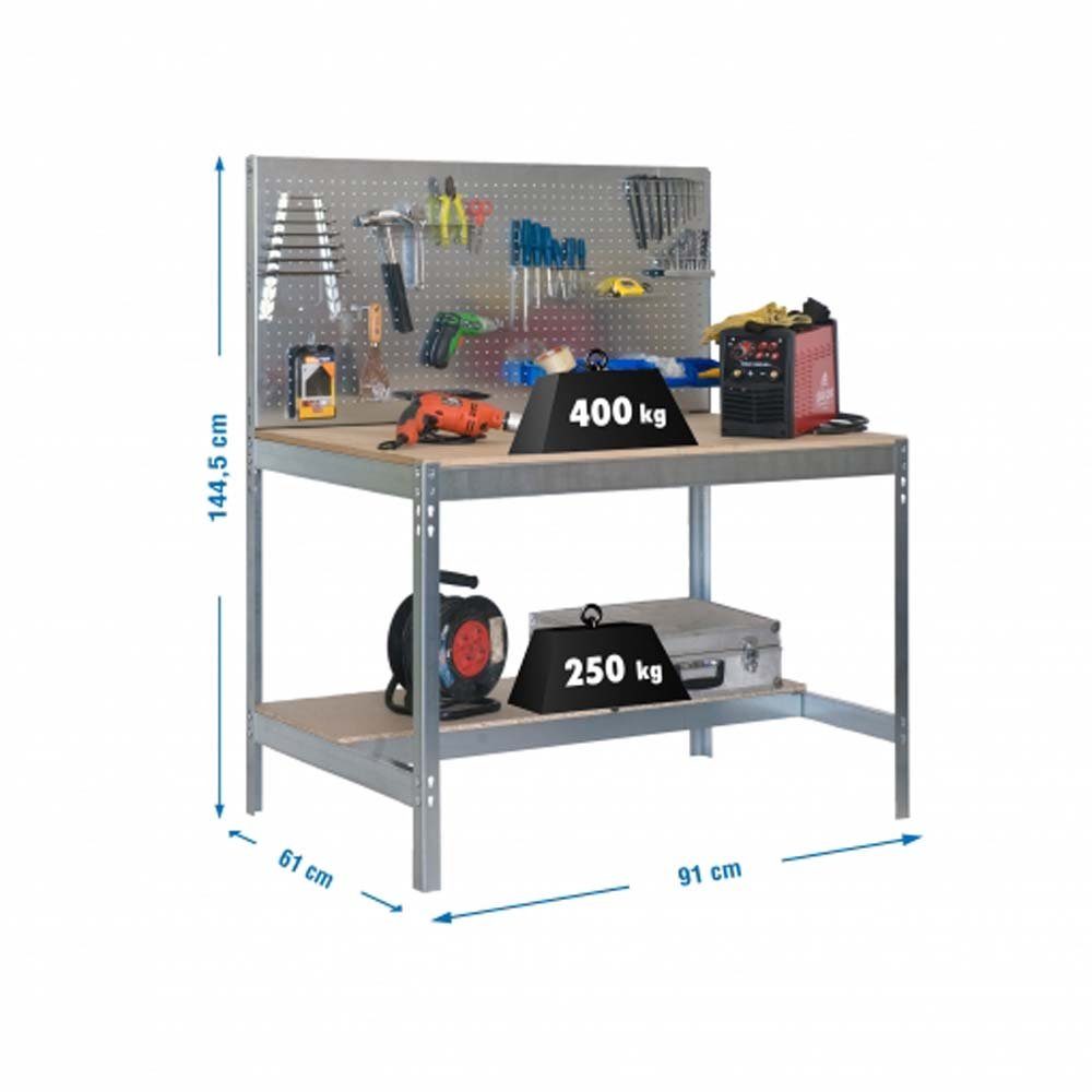 PROREGAL® Werkbank Werkbank Buffalo mit Werkzeugwand, (3 verschiedene Größen (HxBxT 144,5 x 90/120/150 x 61 cm), Traglast 600kg, Verschiedene Farben)