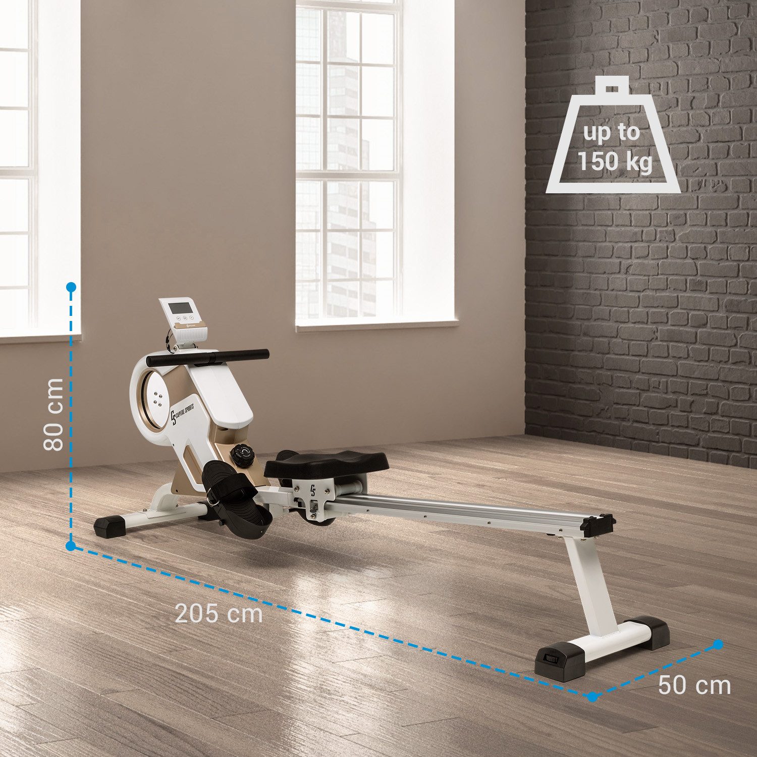 Capital Sports Rudermaschine Stream M1 (Tablet-Halterung ;Trainingscomputer mit LCD-Display), Rudergerät für Zuhause Sport Rowing Machine Fitnessgerät Sportgerät