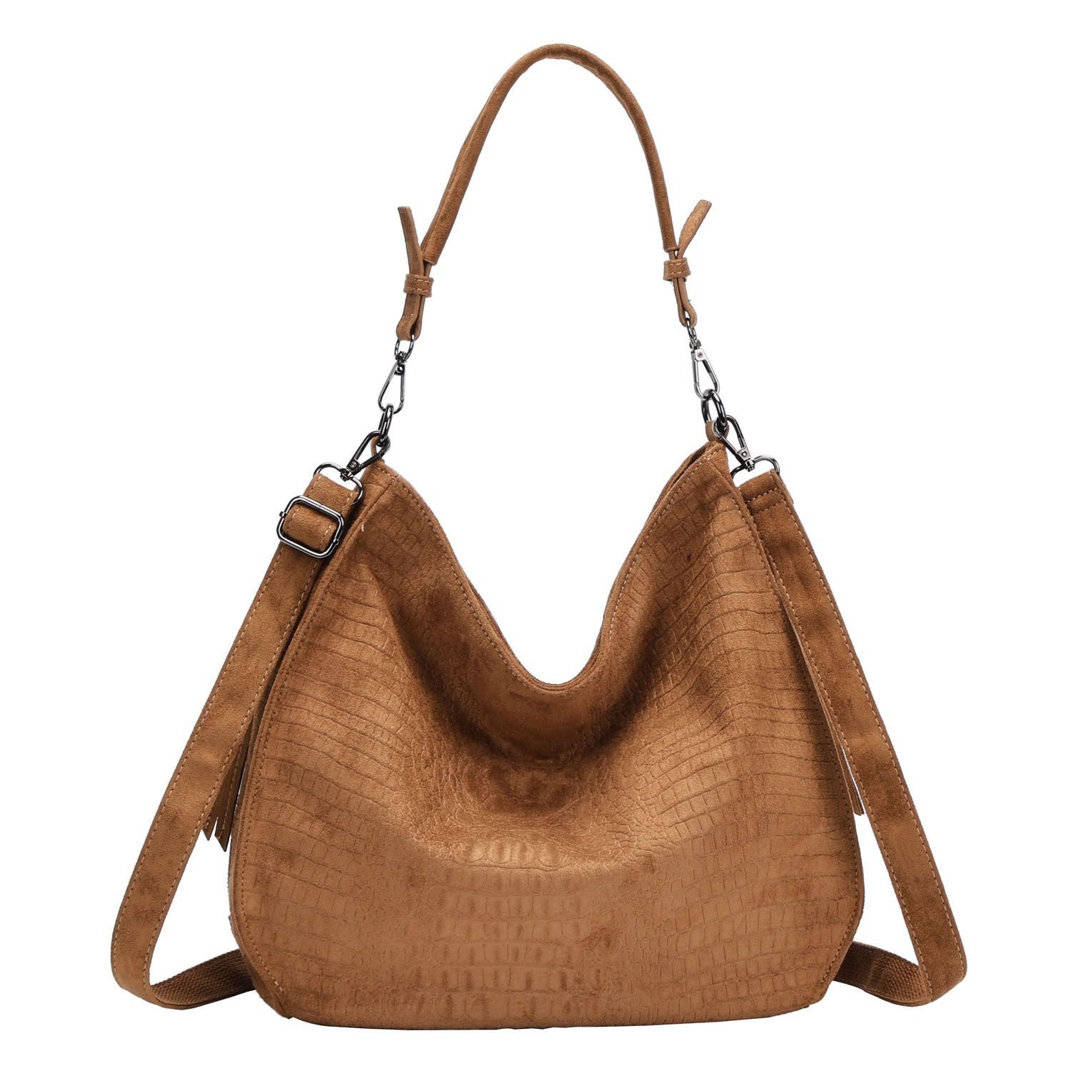 ITALYSHOP24 Schultertasche DAMEN TASCHE SHOPPER Hobo Cross Over Bag Reisetasche Umhängetasche, LEDER OPTIK Beuteltasche Cross body für Schule Reise Freizeit Urlaub