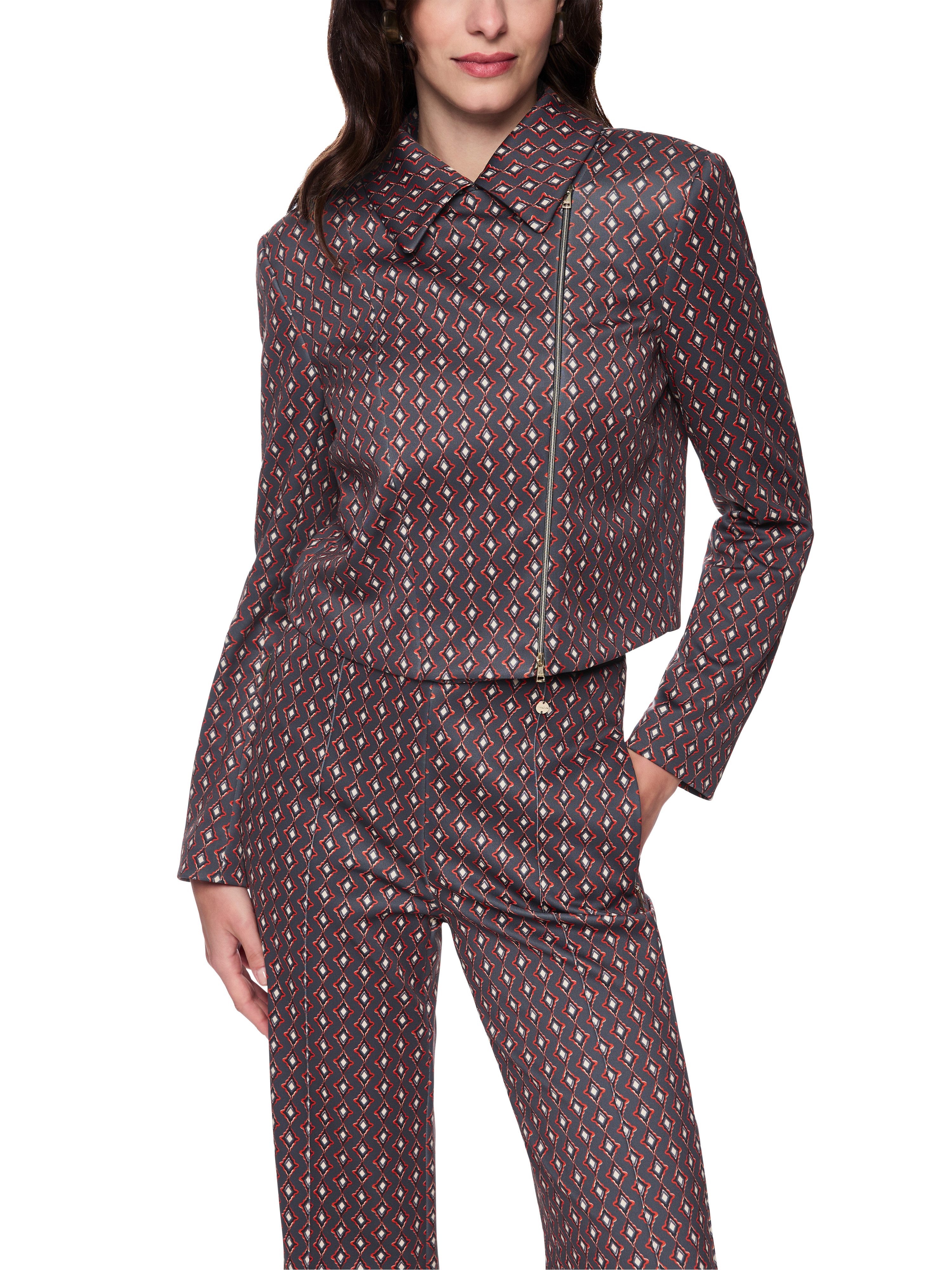 Marc Cain Bikerjacke Prairie Muse Premium Damenmode aus Scuba-Jersey, Rautenmuster, körpernahe Form