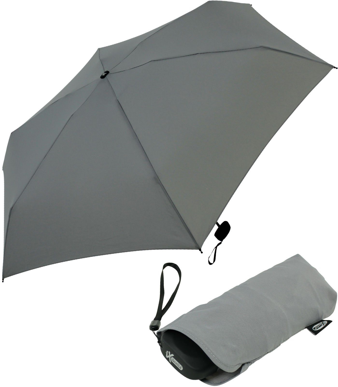 iX-brella Taschenregenschirm Super Mini 18 cm kleiner Schirm mit 94cm großem, super-mini grau