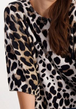 Monari Rundhalspullover mit Animalprint